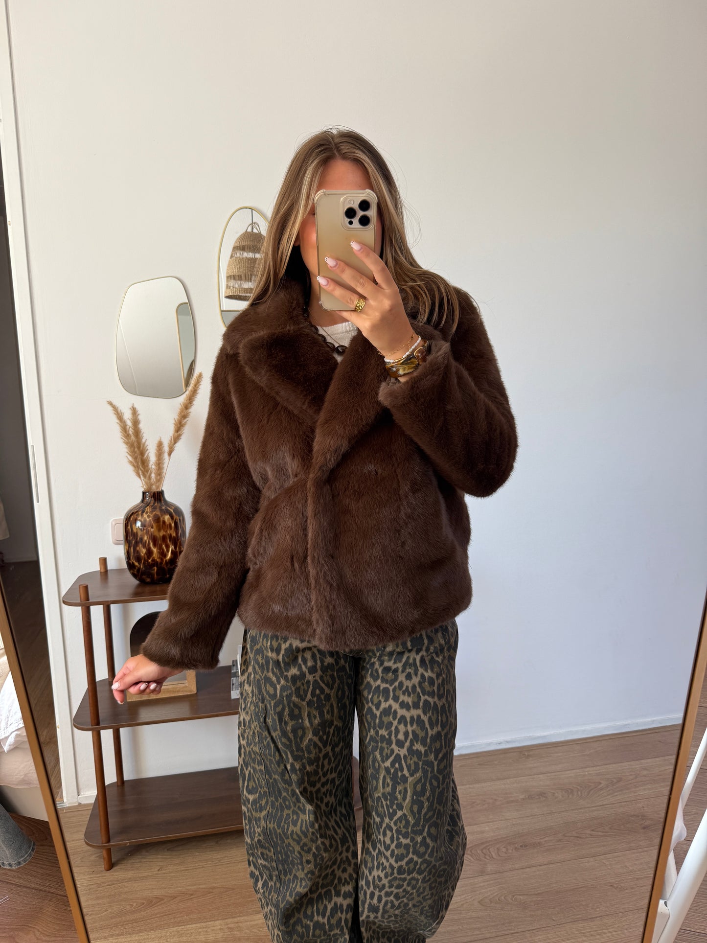Bonte jas met knopen - Bruin