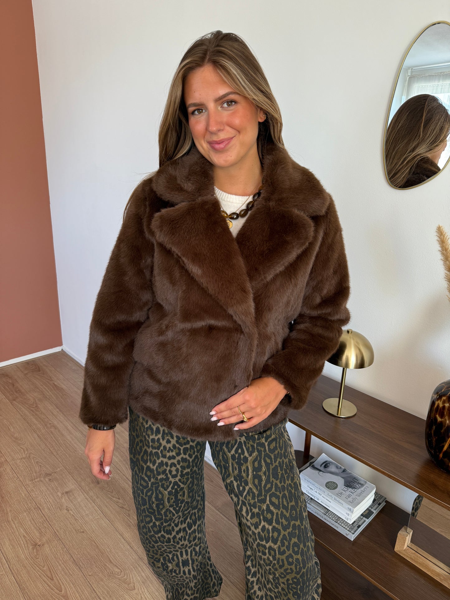 Bonte jas met knopen - Bruin