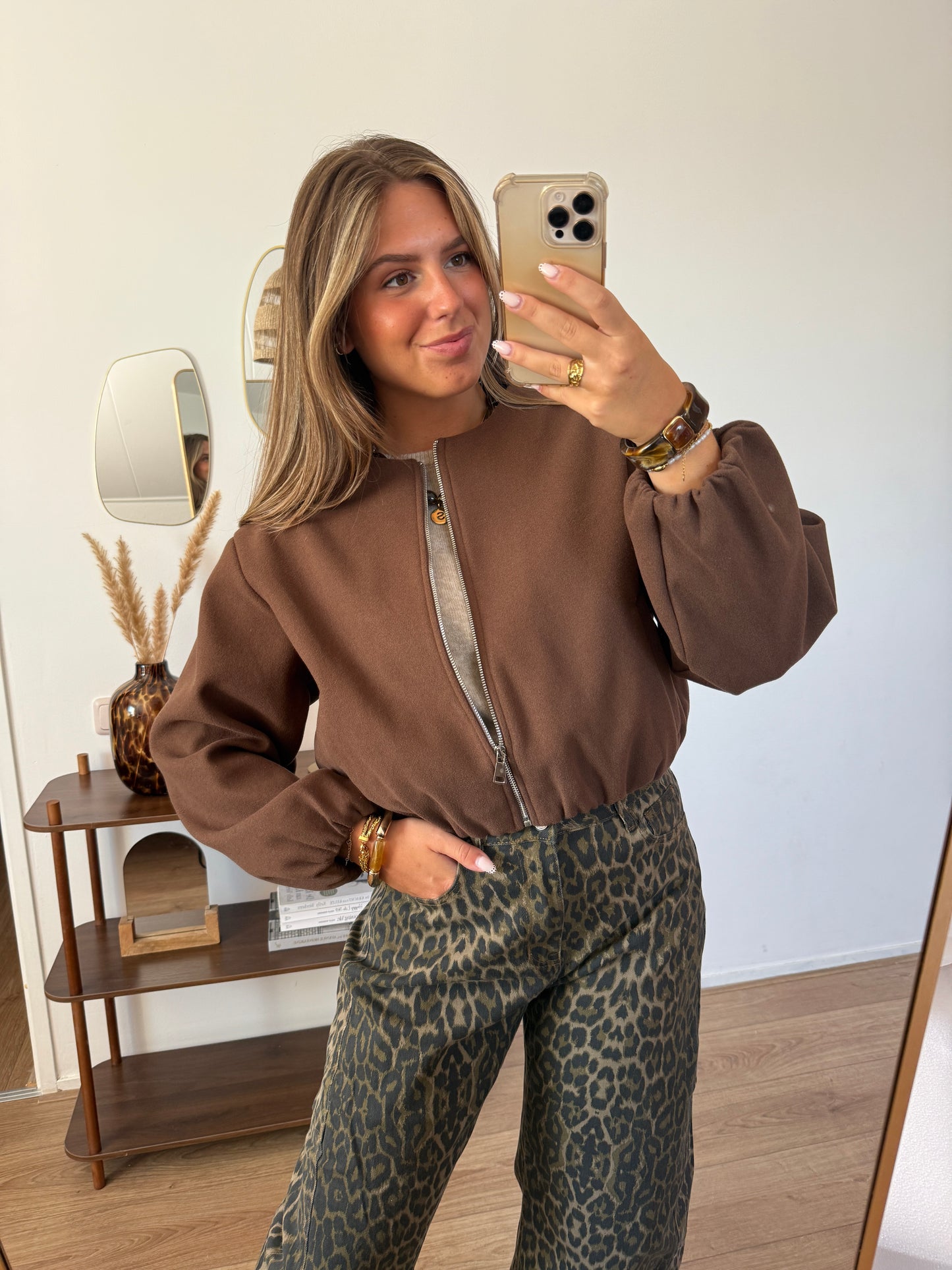 Cropped bomber jasje - Bruin