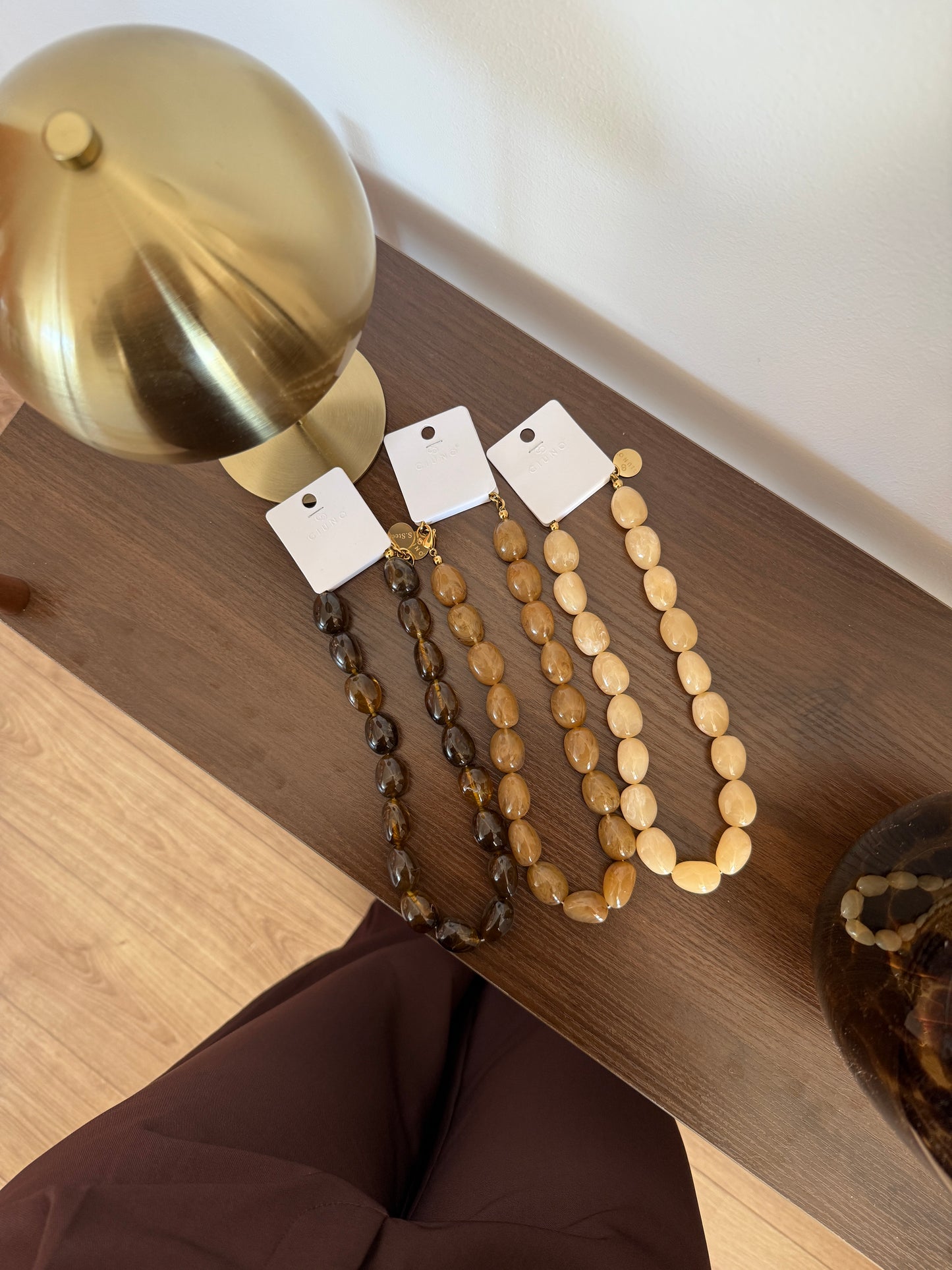 Ketting met ovale kralen - Bruin