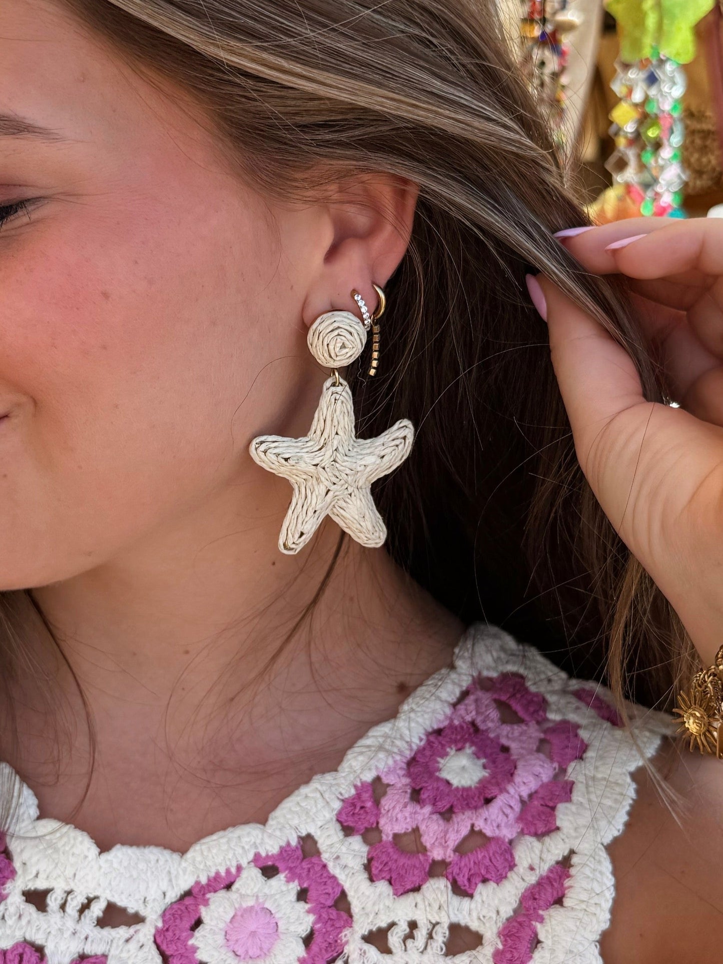 Oorbellen met zeester - Beige