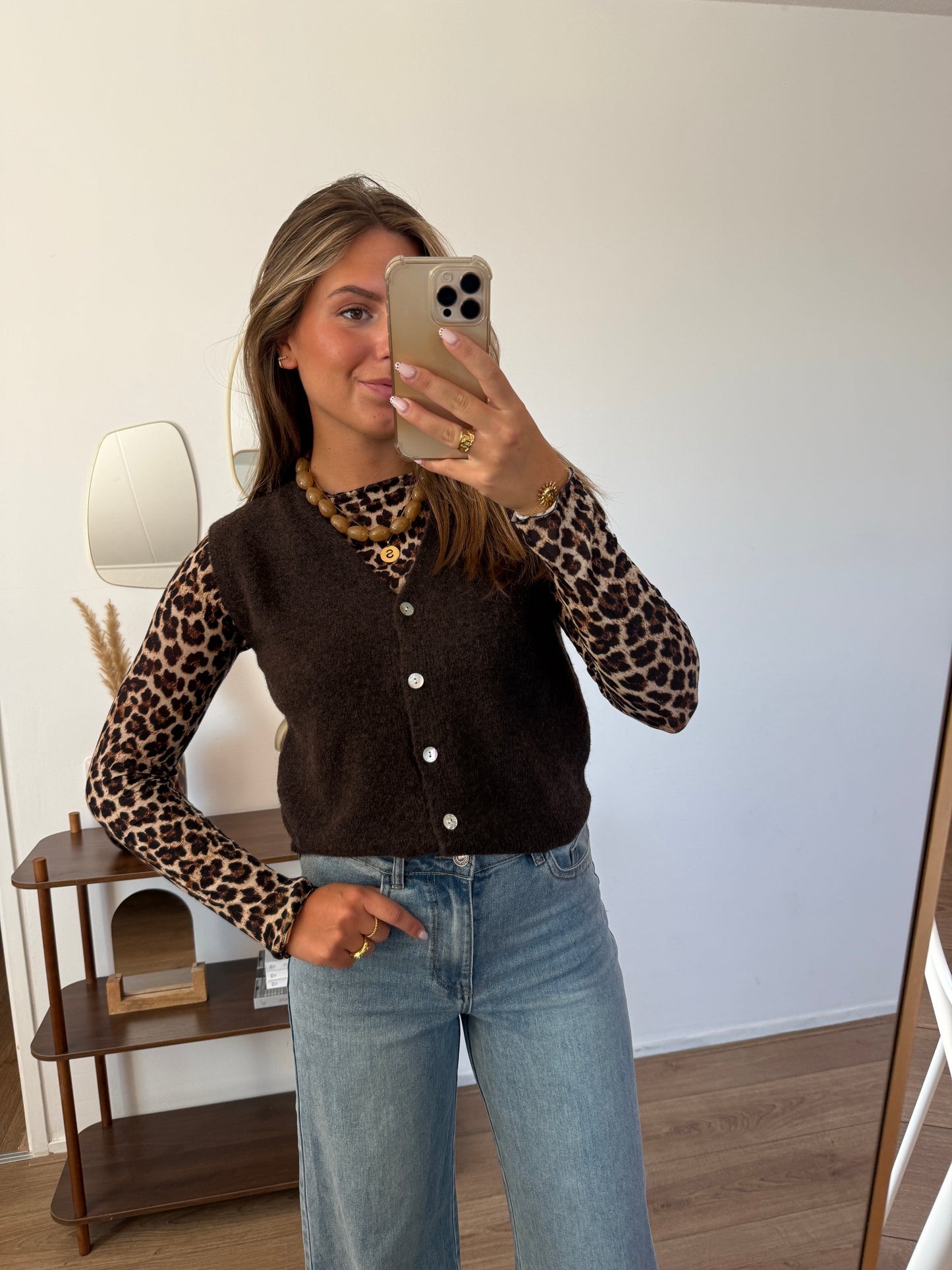 Panter shirt met lange mouwen - Bruin