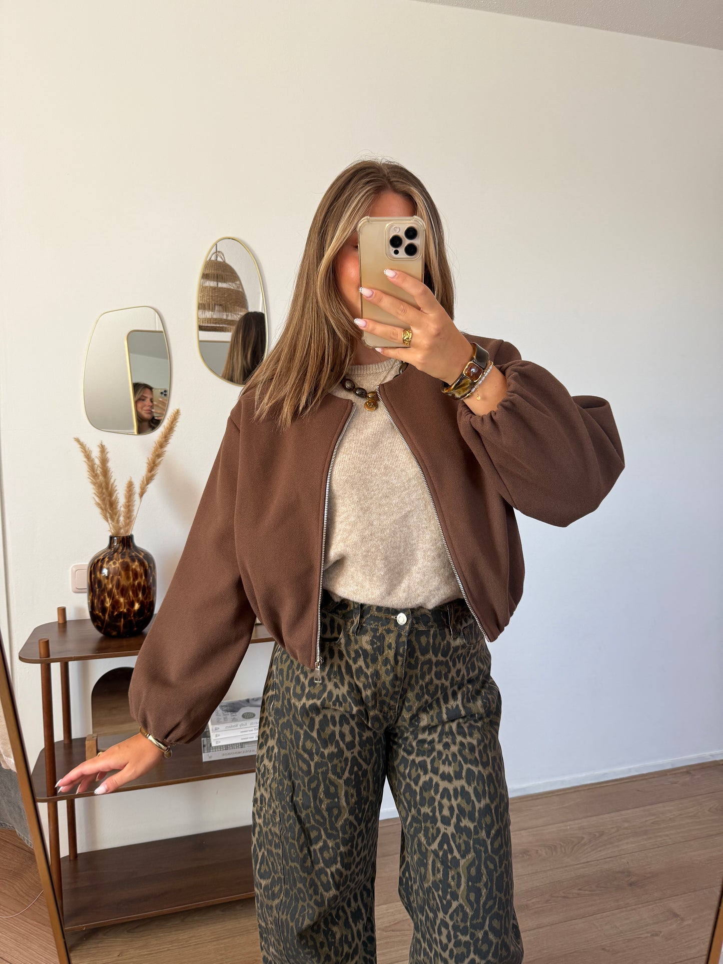 Cropped bomber jasje - Bruin
