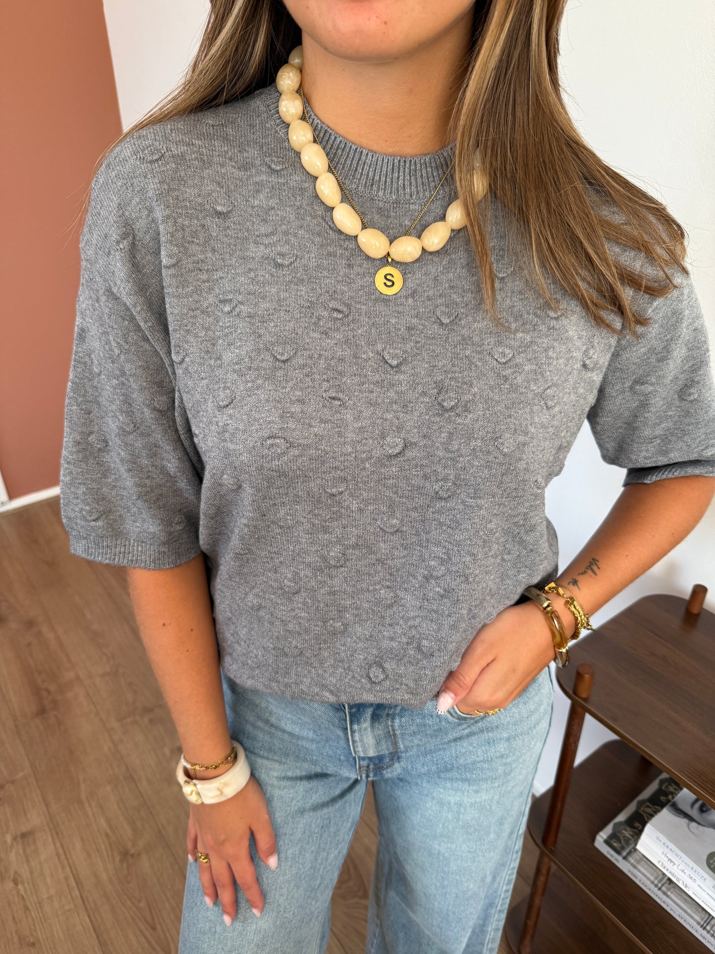 Ketting met ovale kralen - Beige