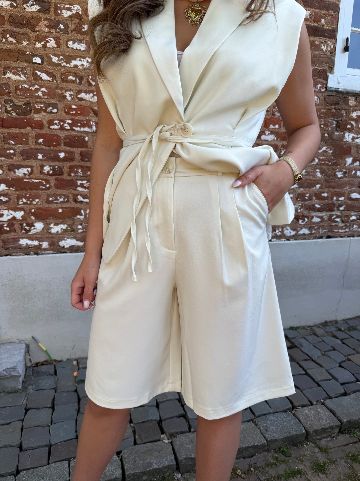 Pantalon wide leg short - Ecru