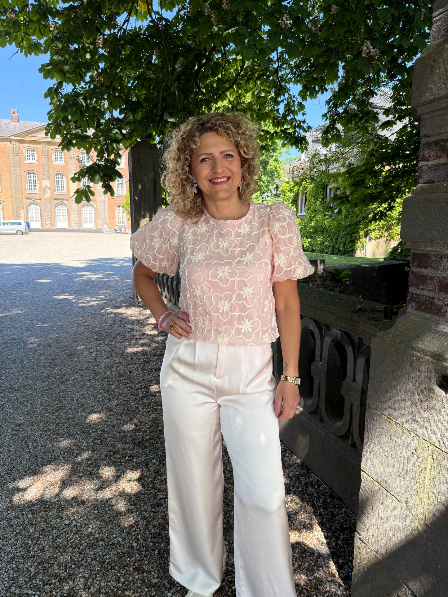 Pantalon satijn wide leg - Champagne