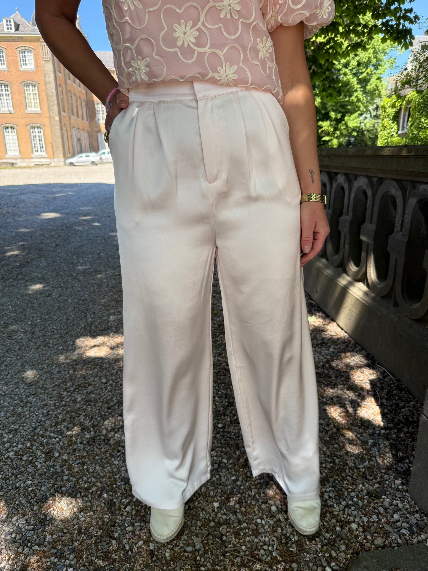 Pantalon satijn wide leg - Champagne