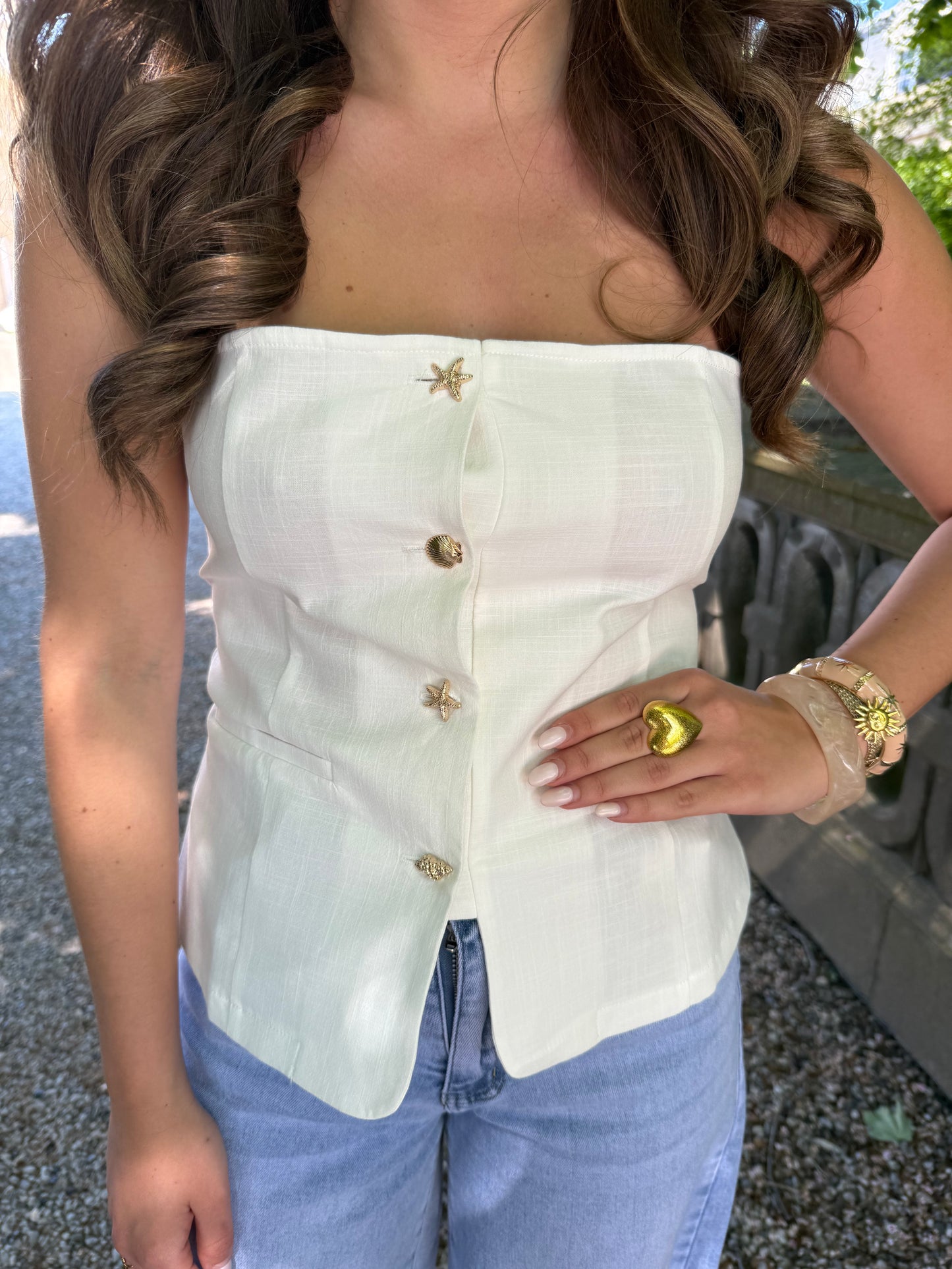 Top strapples met schelp - Wit