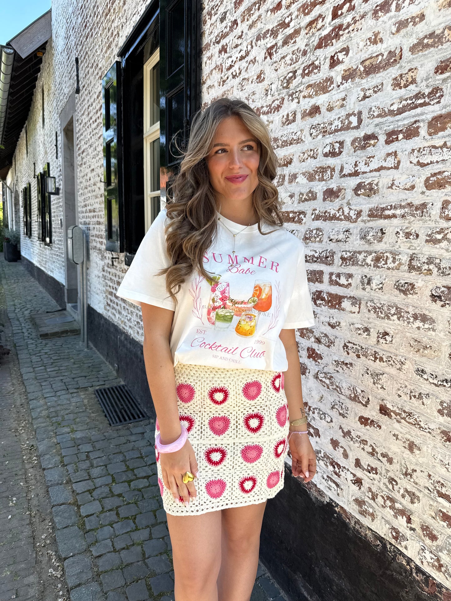 Rok geborduurde hartjes - Beige/Roze