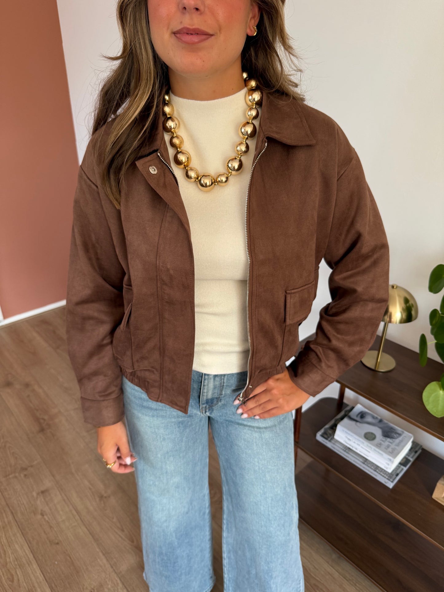 Suede bomber jas - Bruin