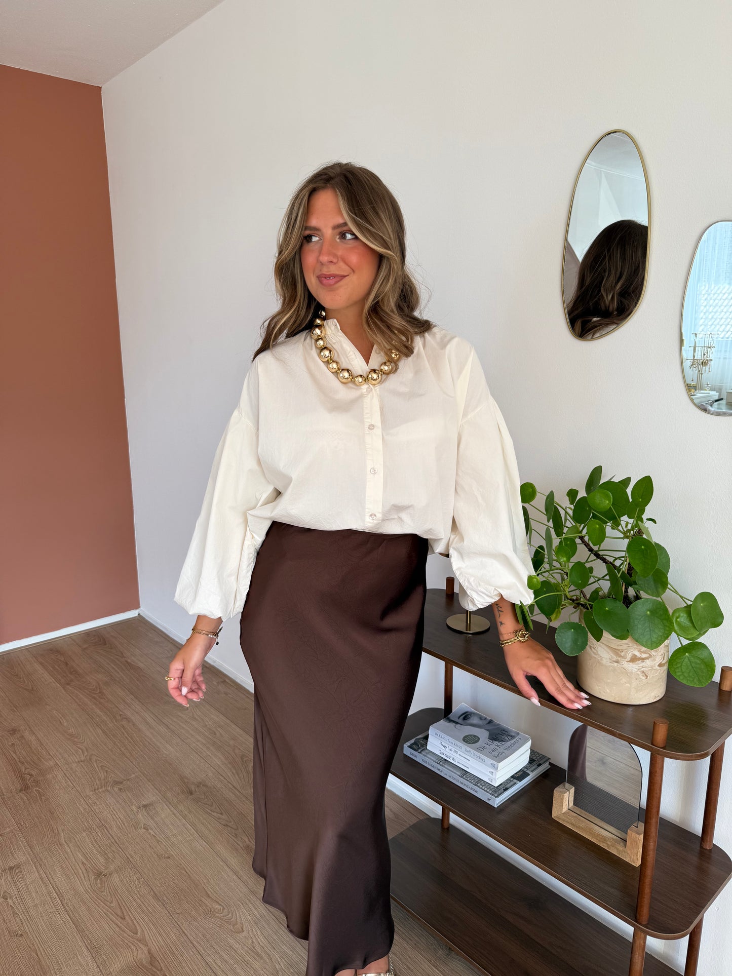 Blouse met driekwart pofmouwen - Ecru