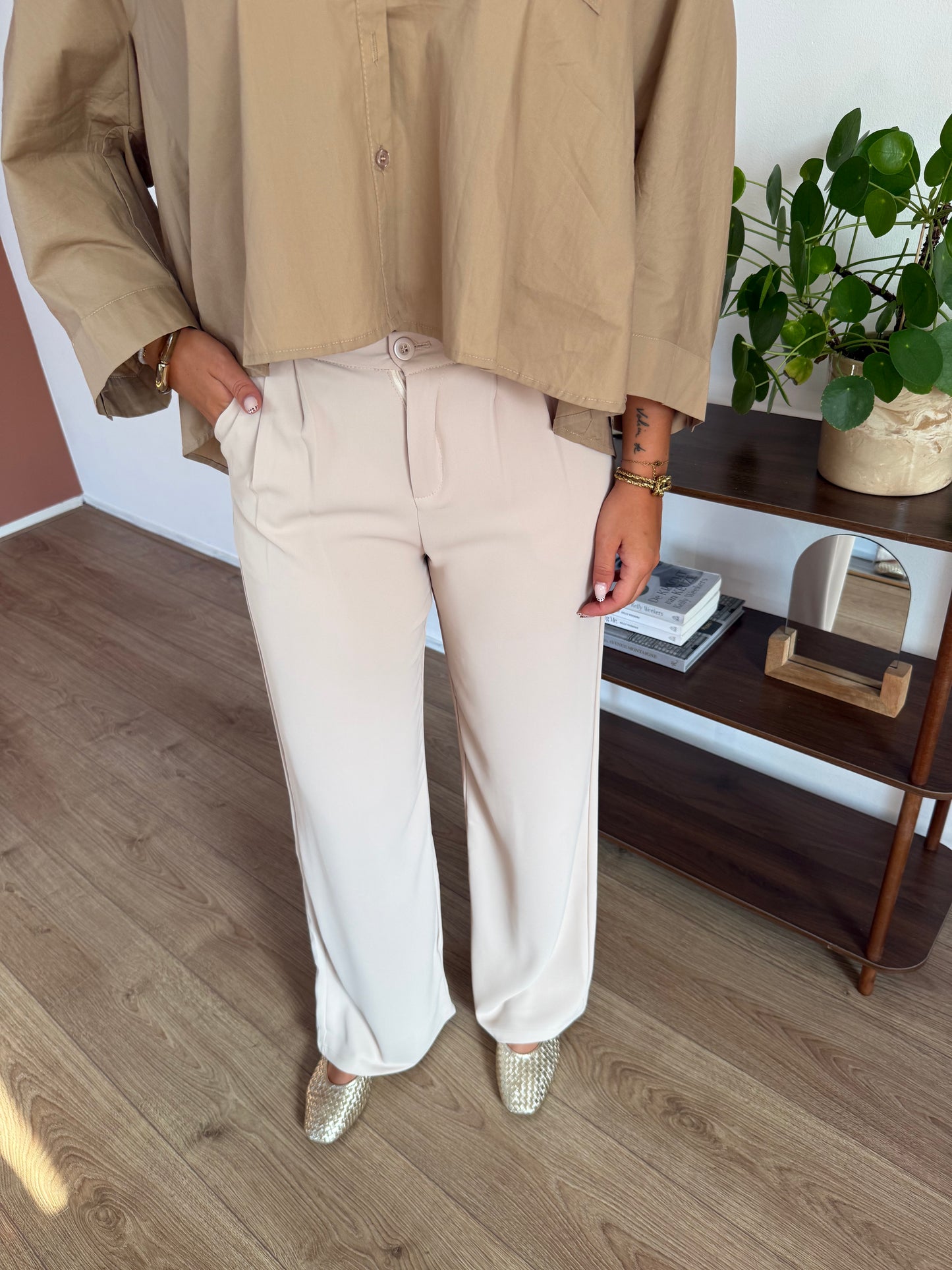 Pantalon met elastiek - Beige