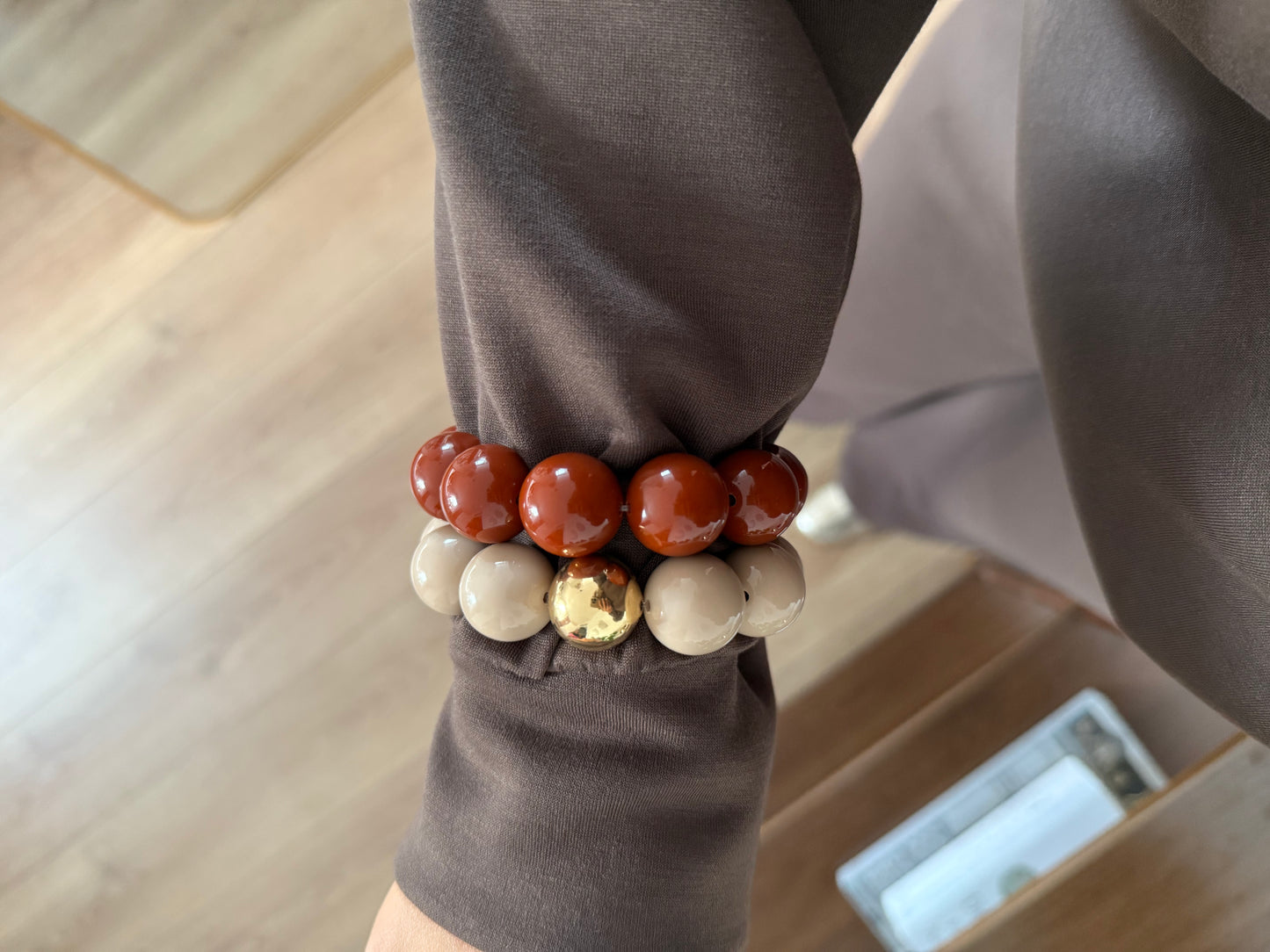 Grote kralen armband - Bruin