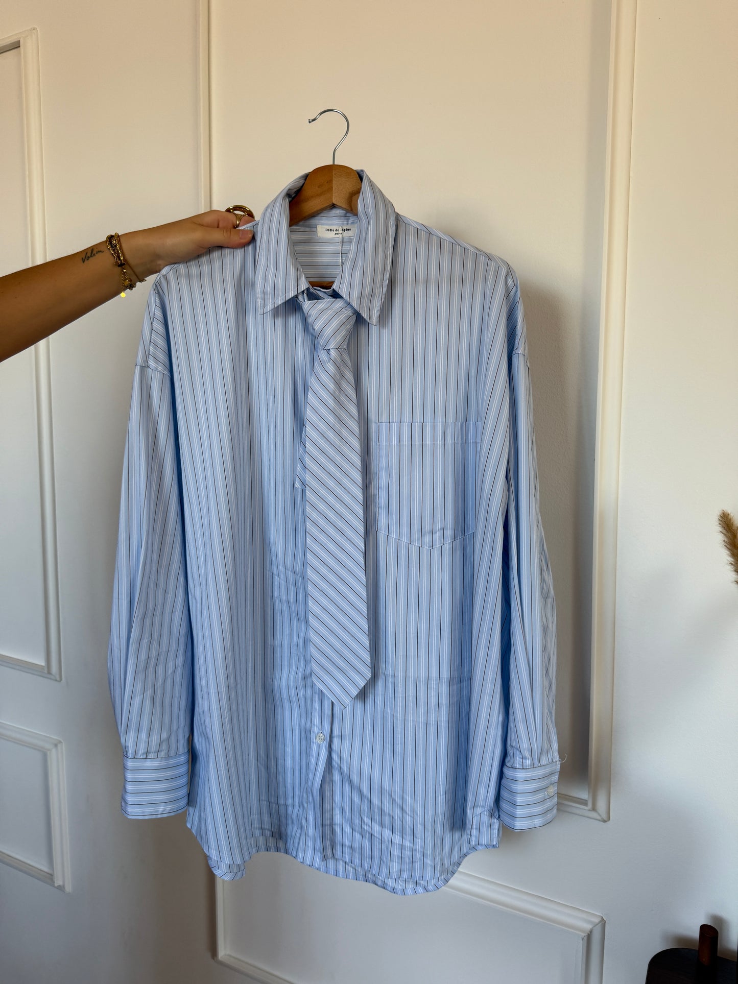 Gestreept hemd met stropdas - Blauw
