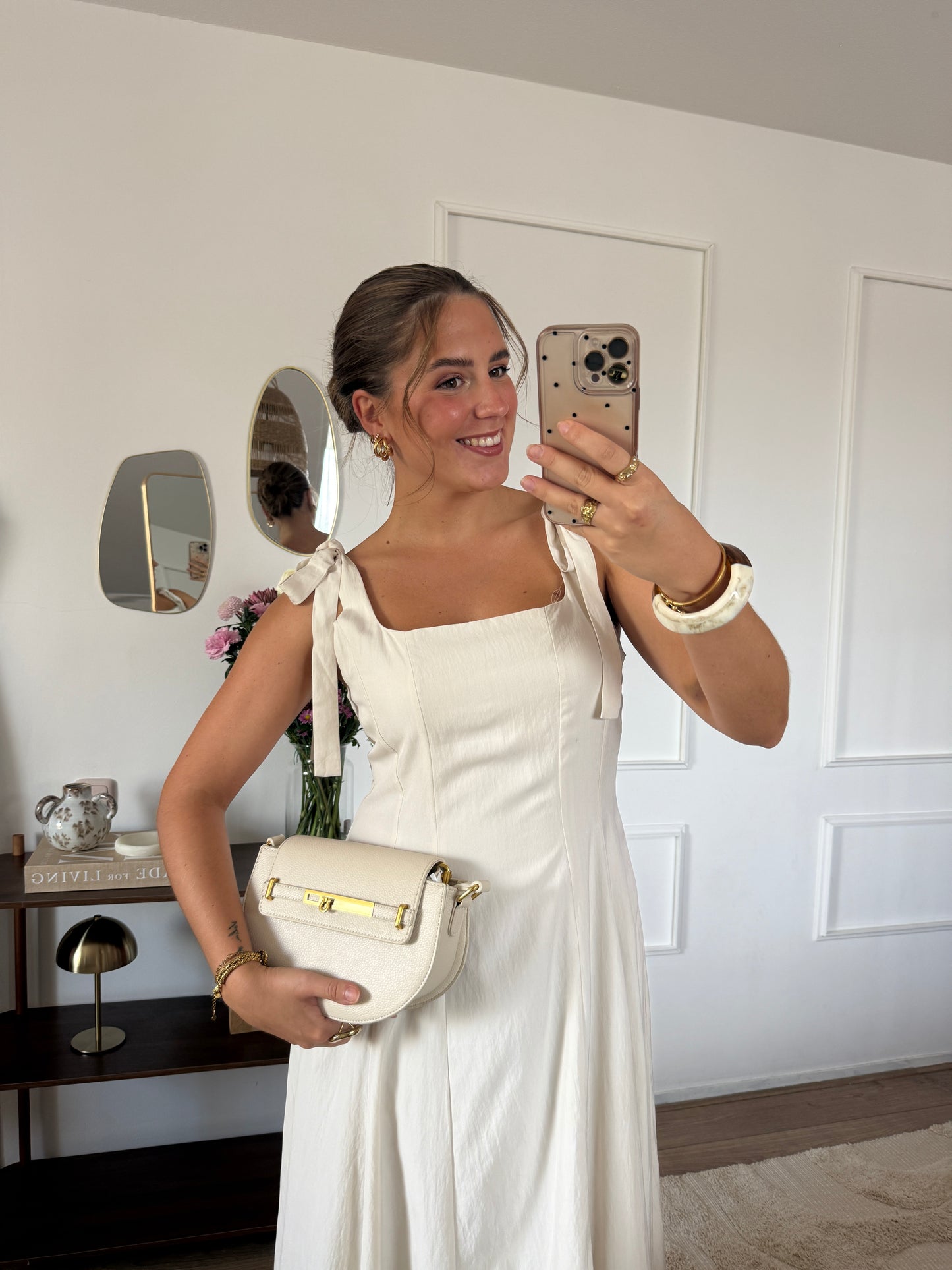 Lange jurk met strikjes - Beige