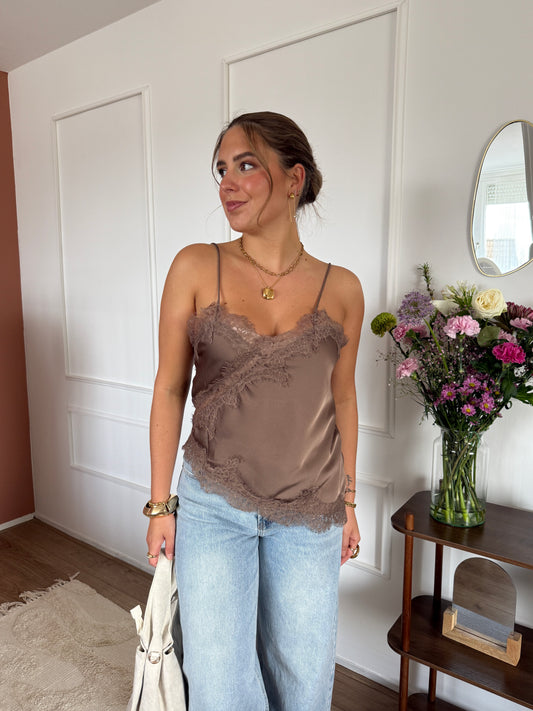 Kanten top - Taupe