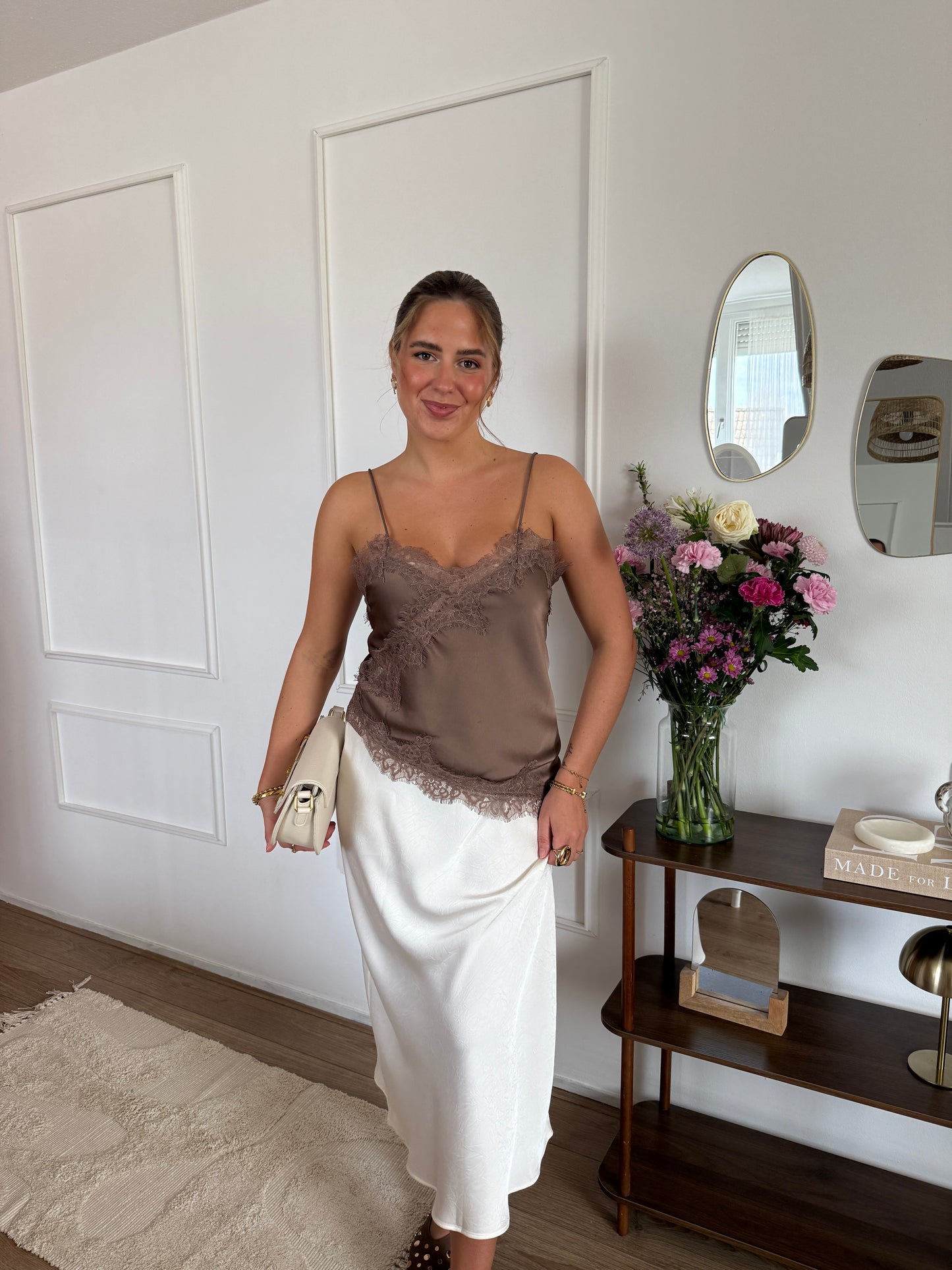 Kanten top - Taupe