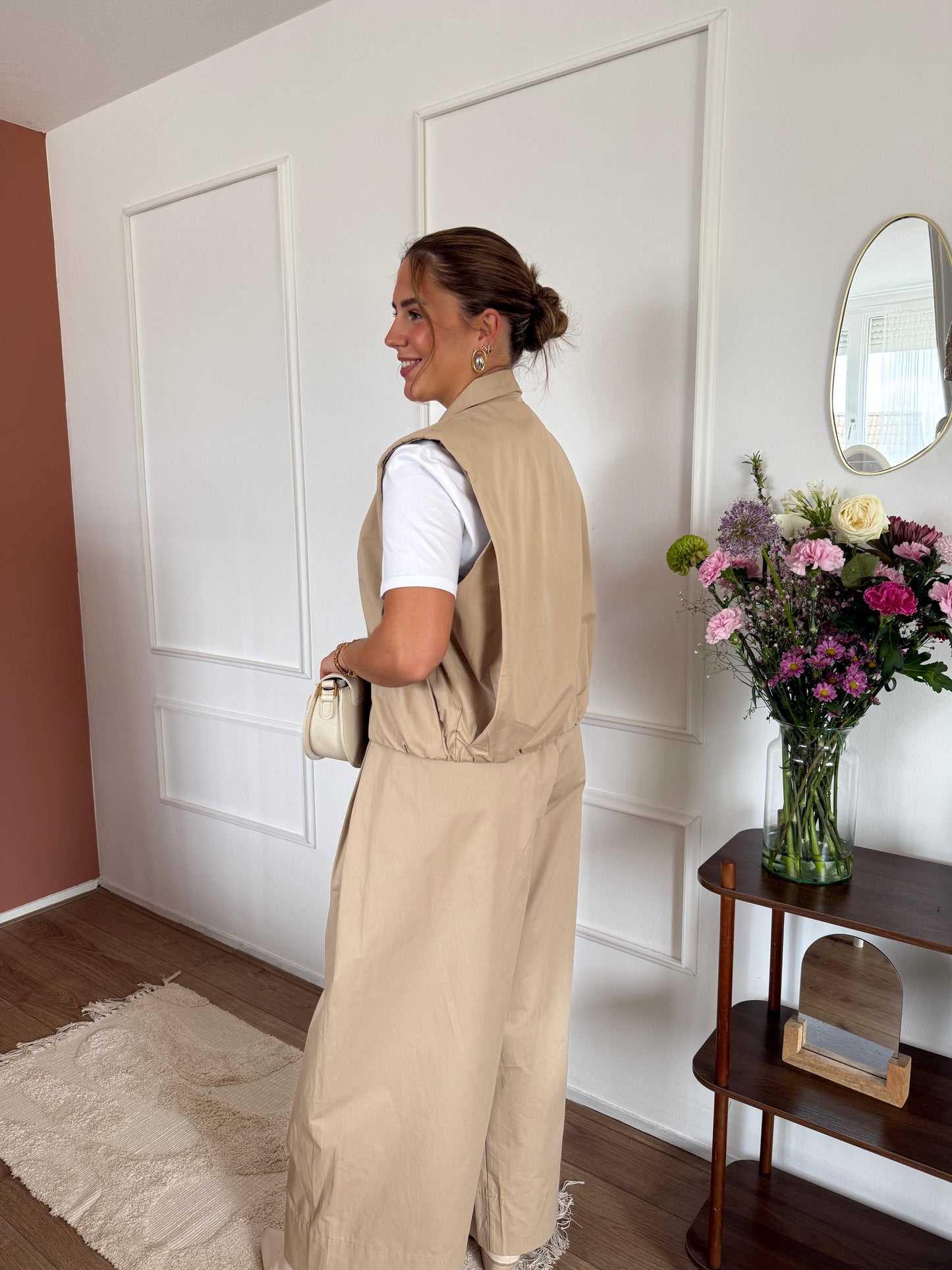 Gilet met plooien - Camel