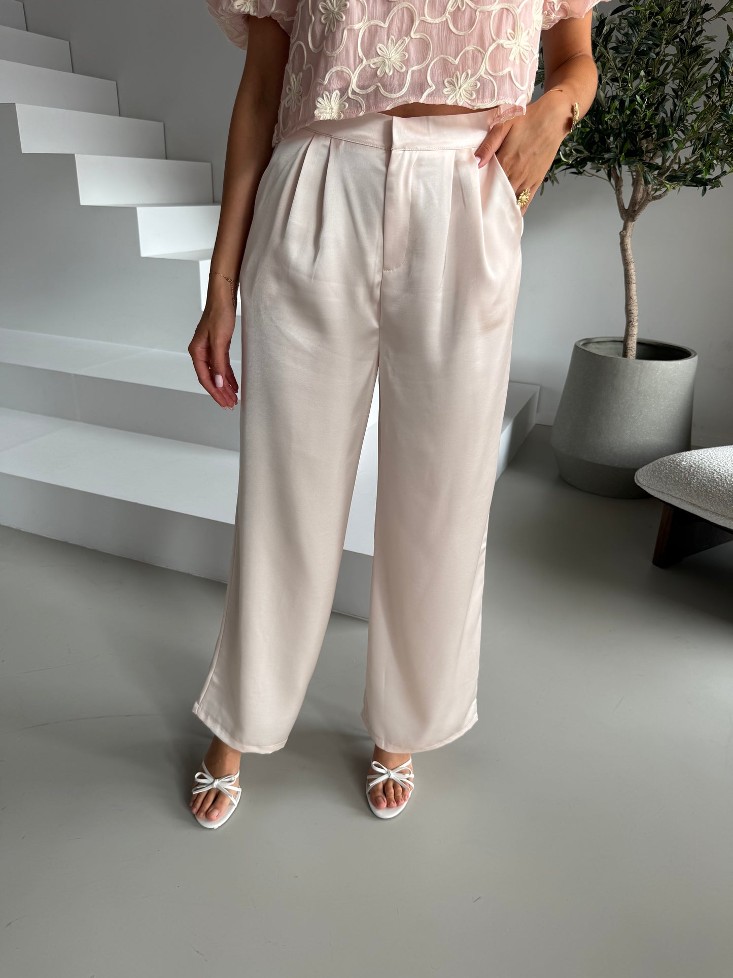 Pantalon satijn wide leg - Champagne