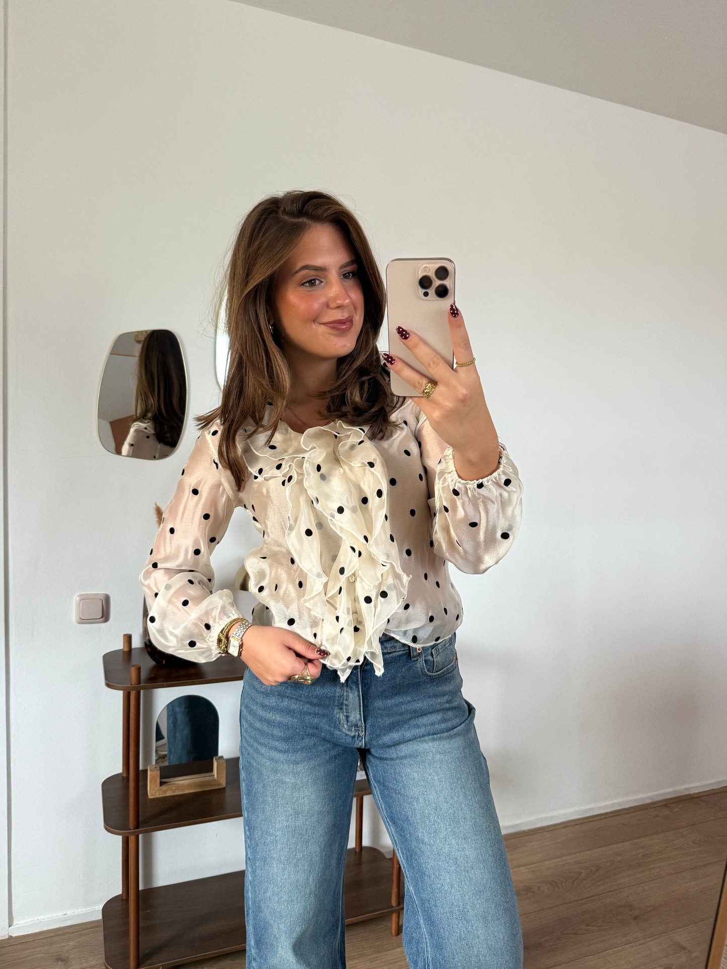CHLOE blouse met stippen - ecru
