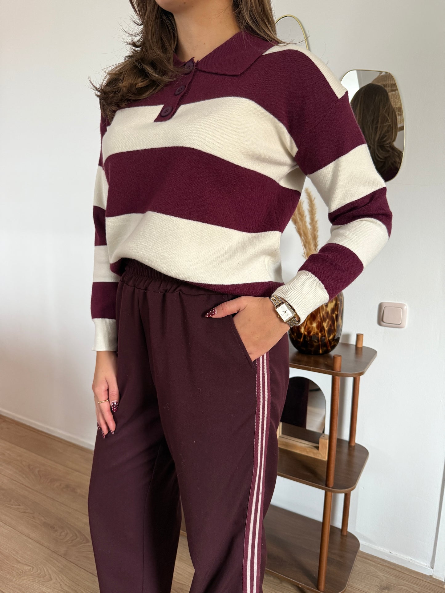 NOLA gestreepte polo - beige/bordeaux