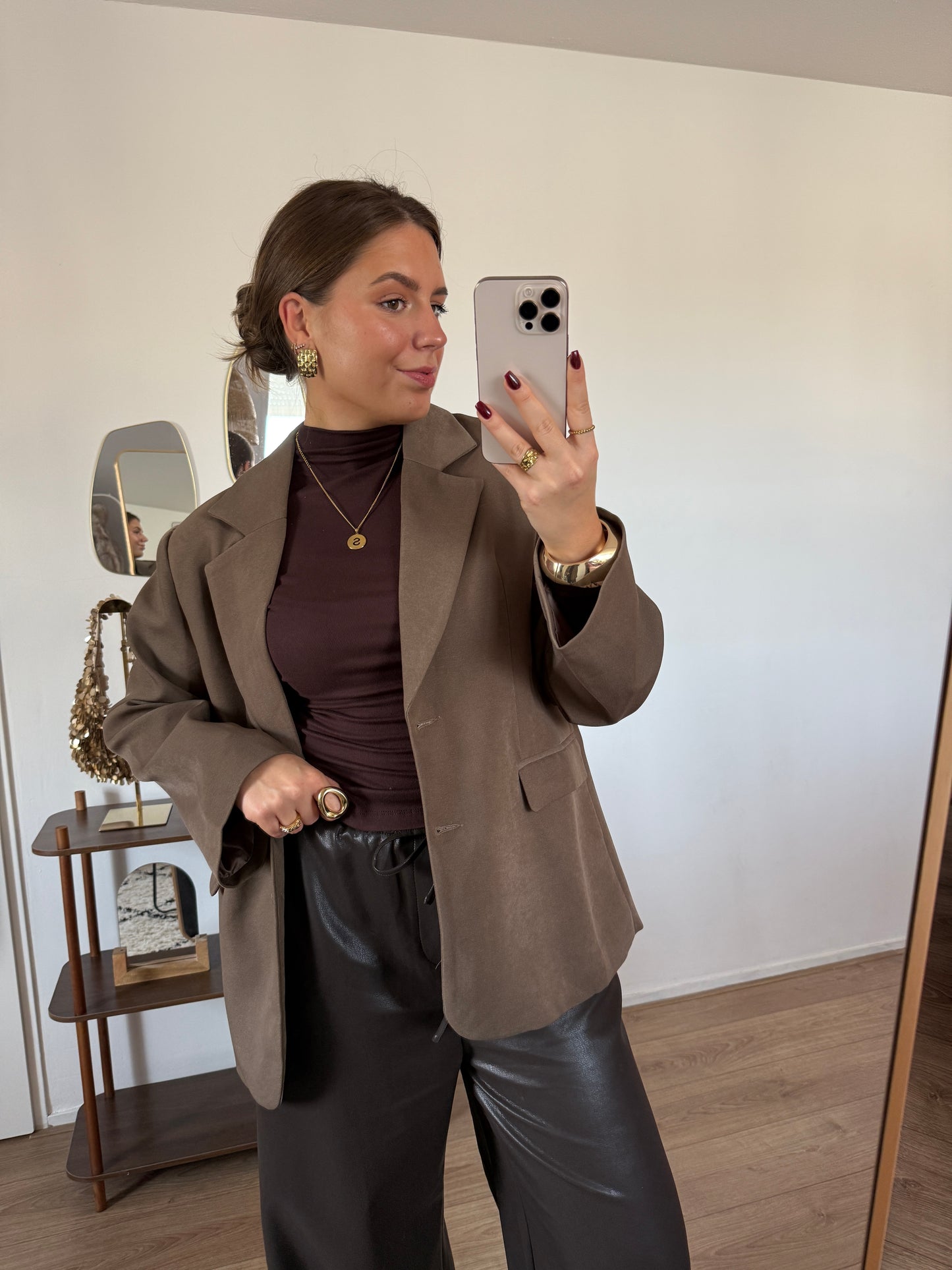 Basic top met lange mouwen - bruin