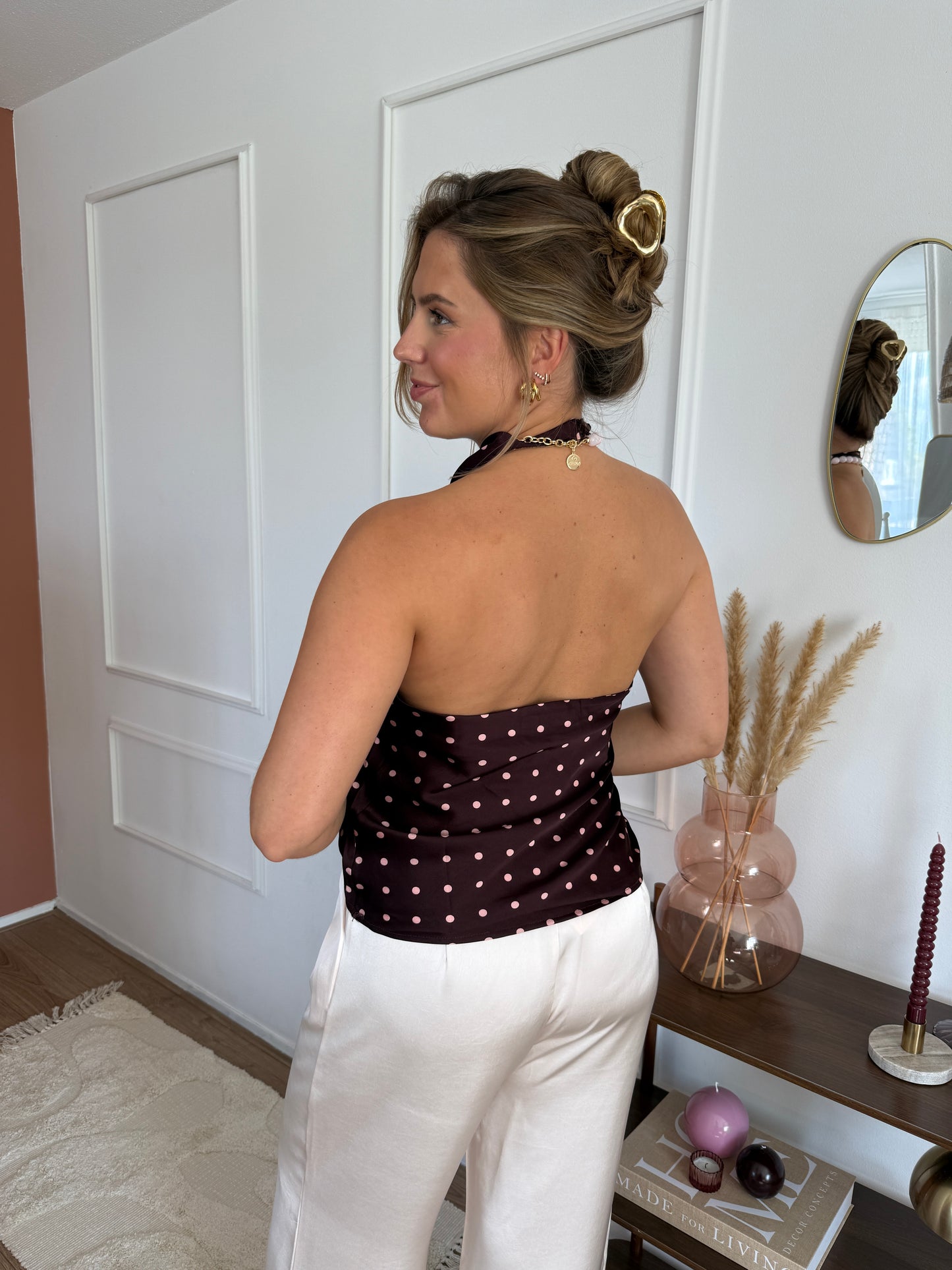 Top halter stippen - bordeaux/roze