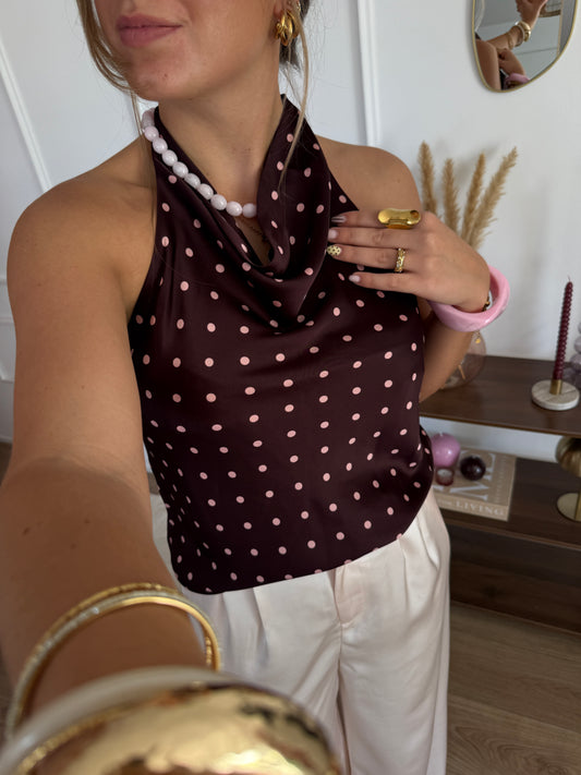 Top halter stippen - bordeaux/roze