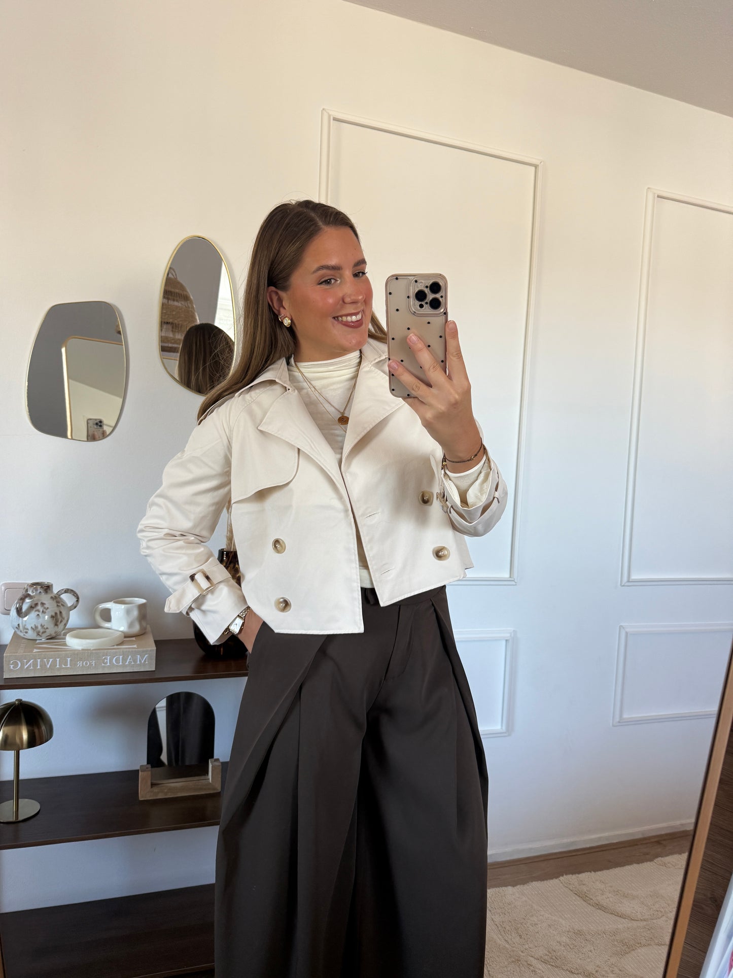Jas trench coat cropped - Beige