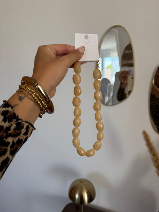 Ketting met ovale kralen - Beige