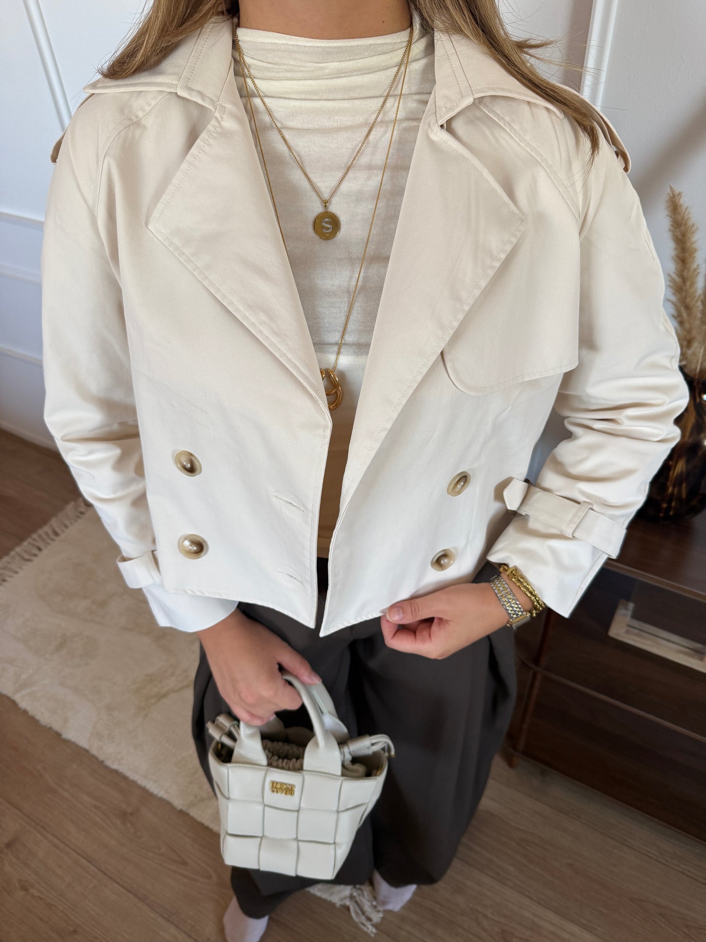 Jas trench coat cropped - Beige