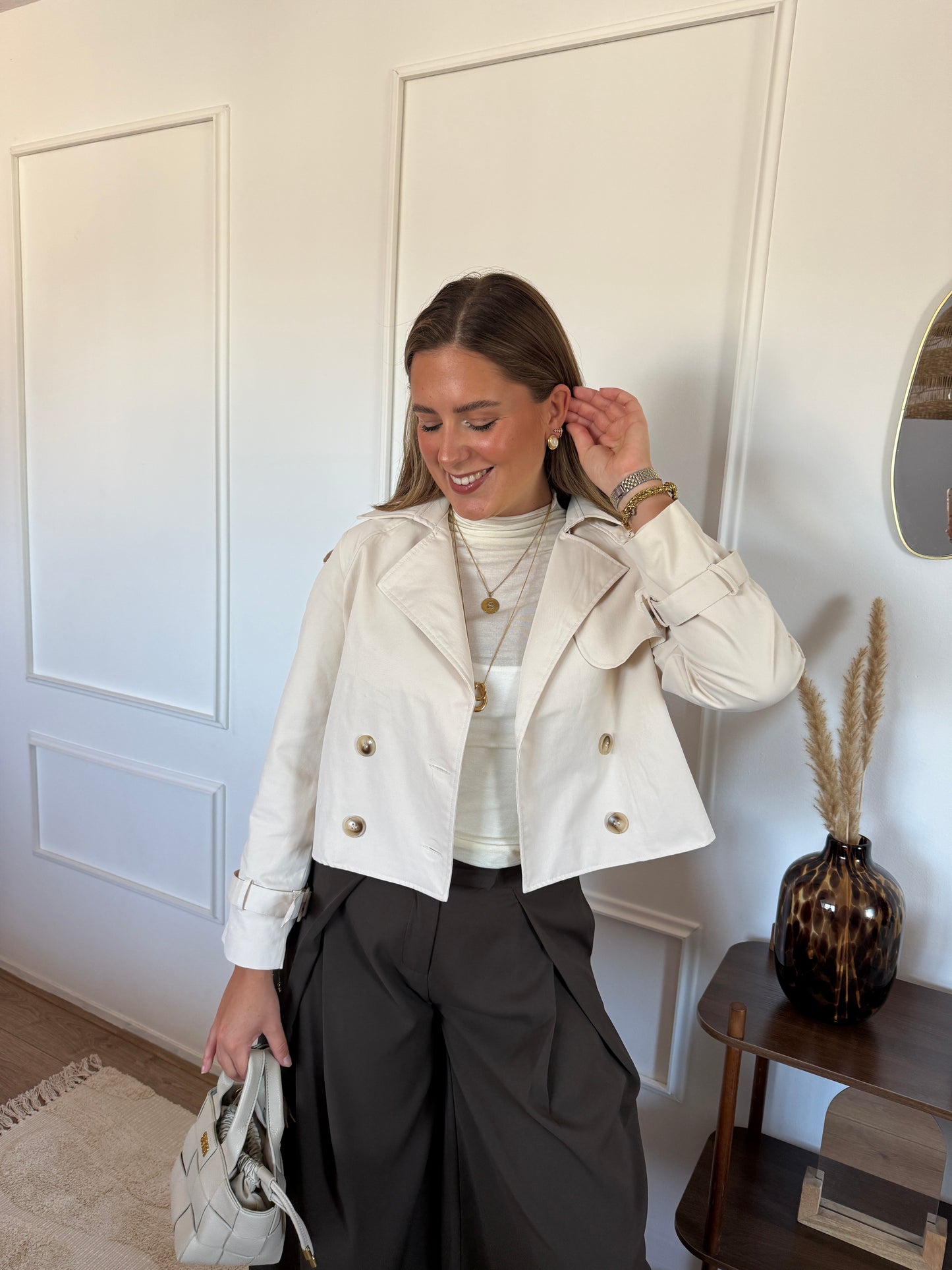 Jas trench coat cropped - Beige