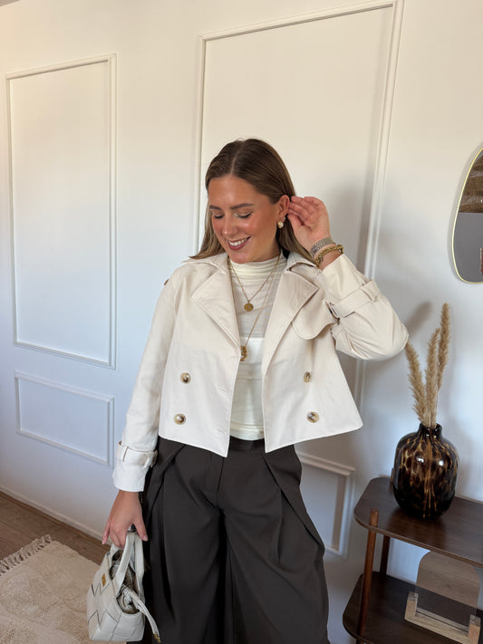 Jas trench coat cropped - Beige