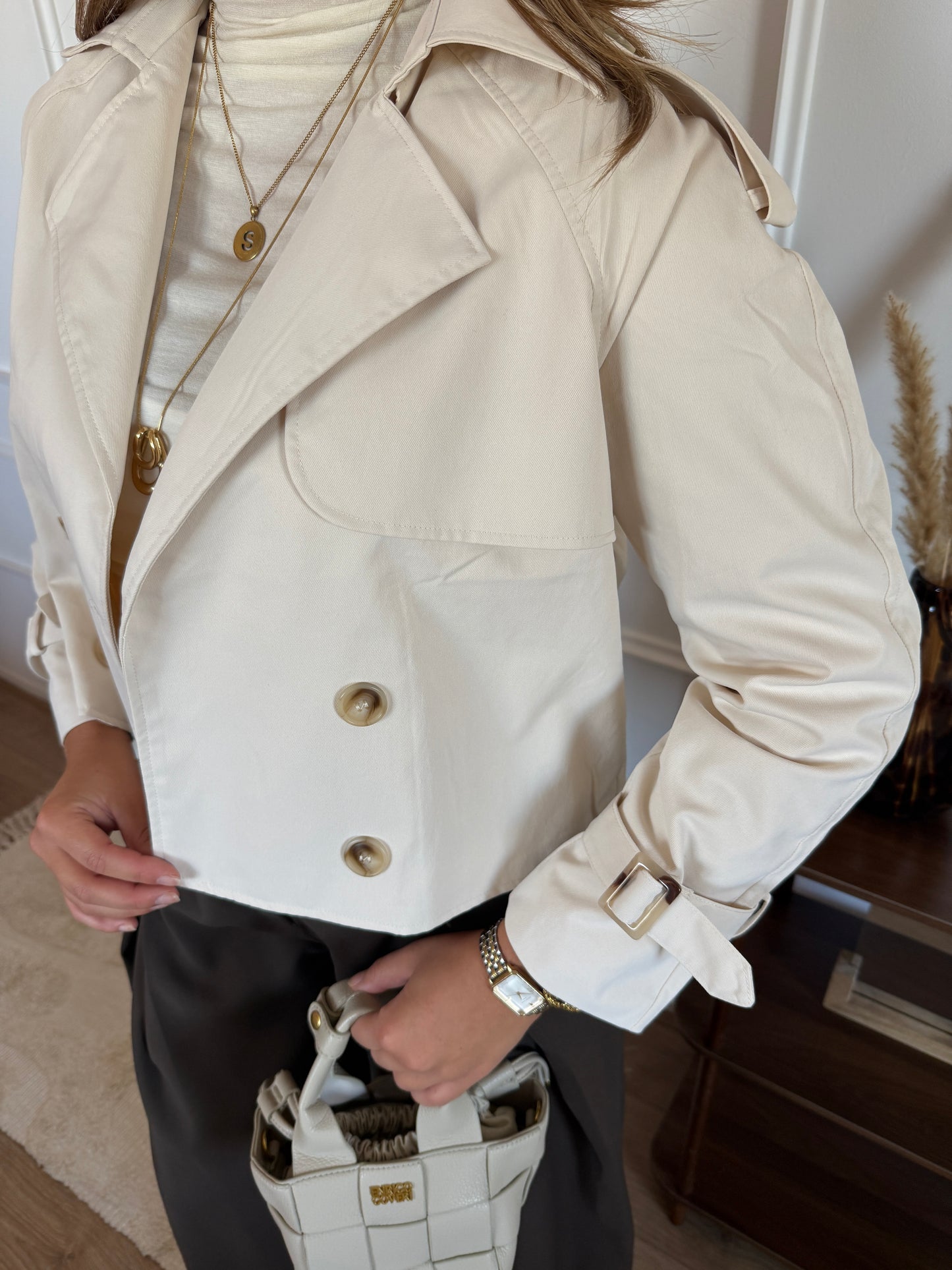 Jas trench coat cropped - Beige