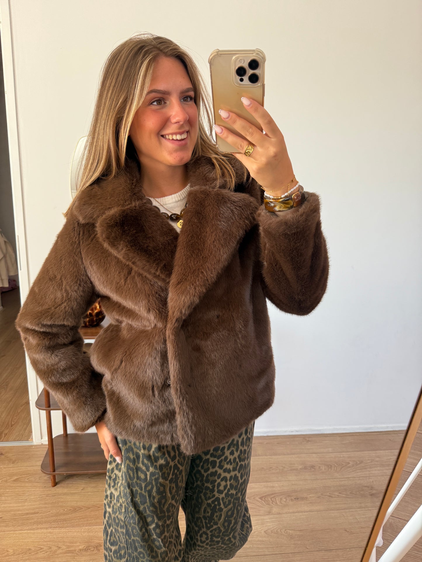 Bonte jas met knopen - Bruin
