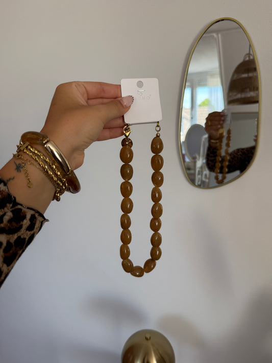 Ketting met ovale kralen - Bruin