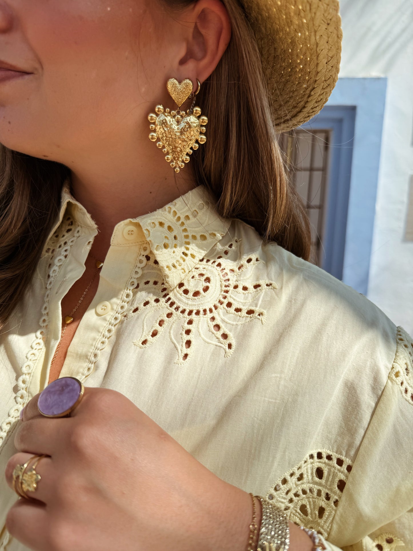 Blouse met zon borduur - Geel