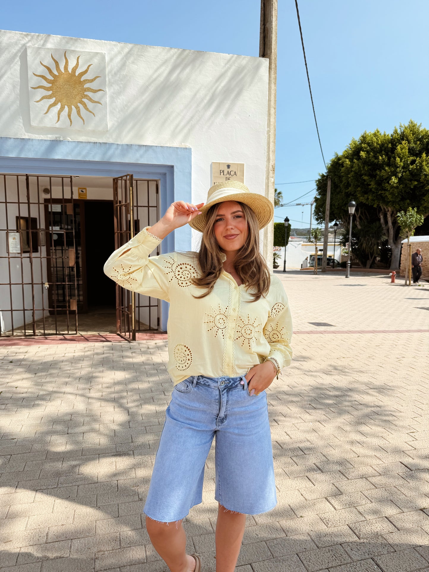 Blouse met zon borduur - Geel