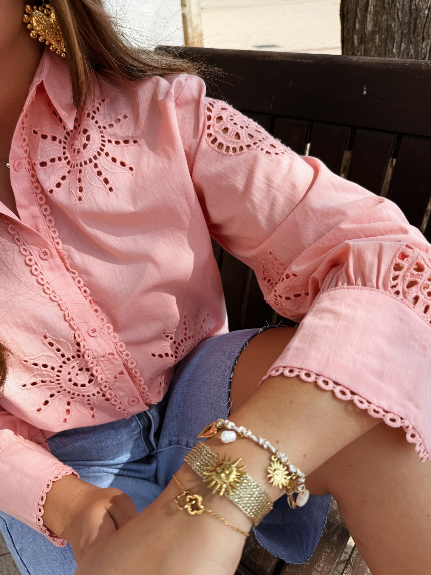 Blouse met zon borduur - Koraal