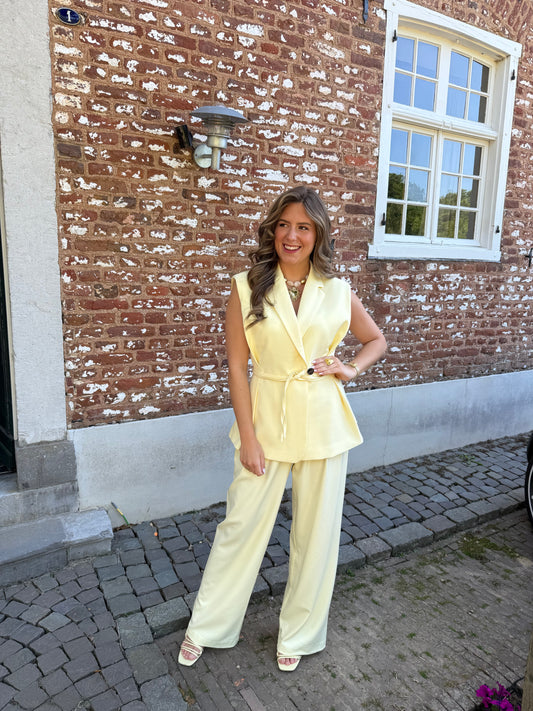 Pantalon wide leg - Lichtgeel