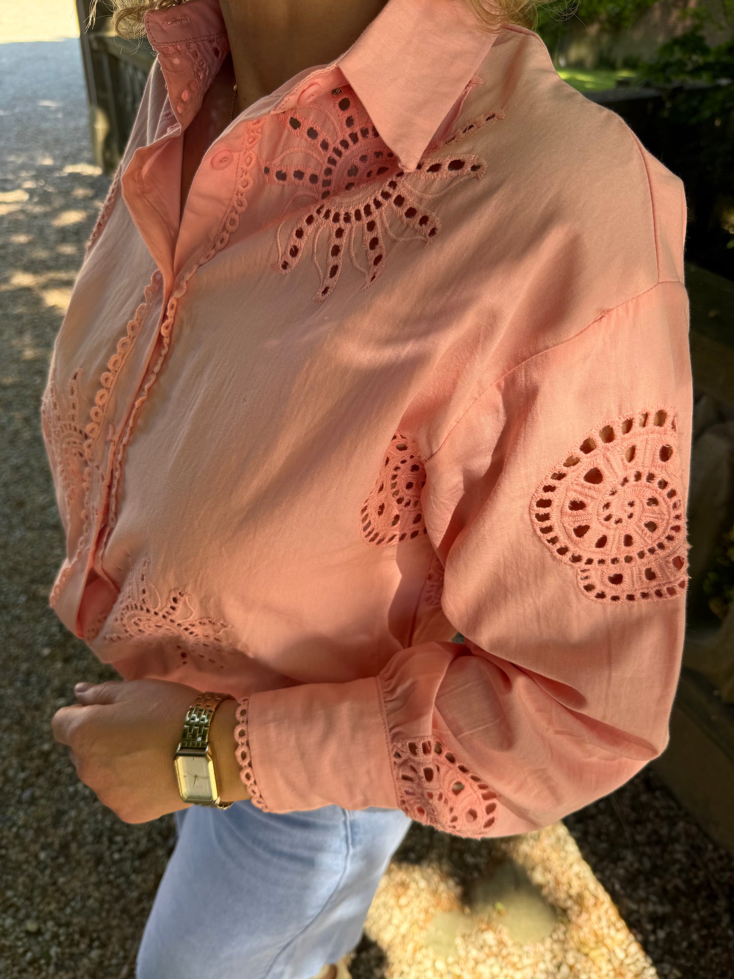 Blouse met zon borduur - Koraal