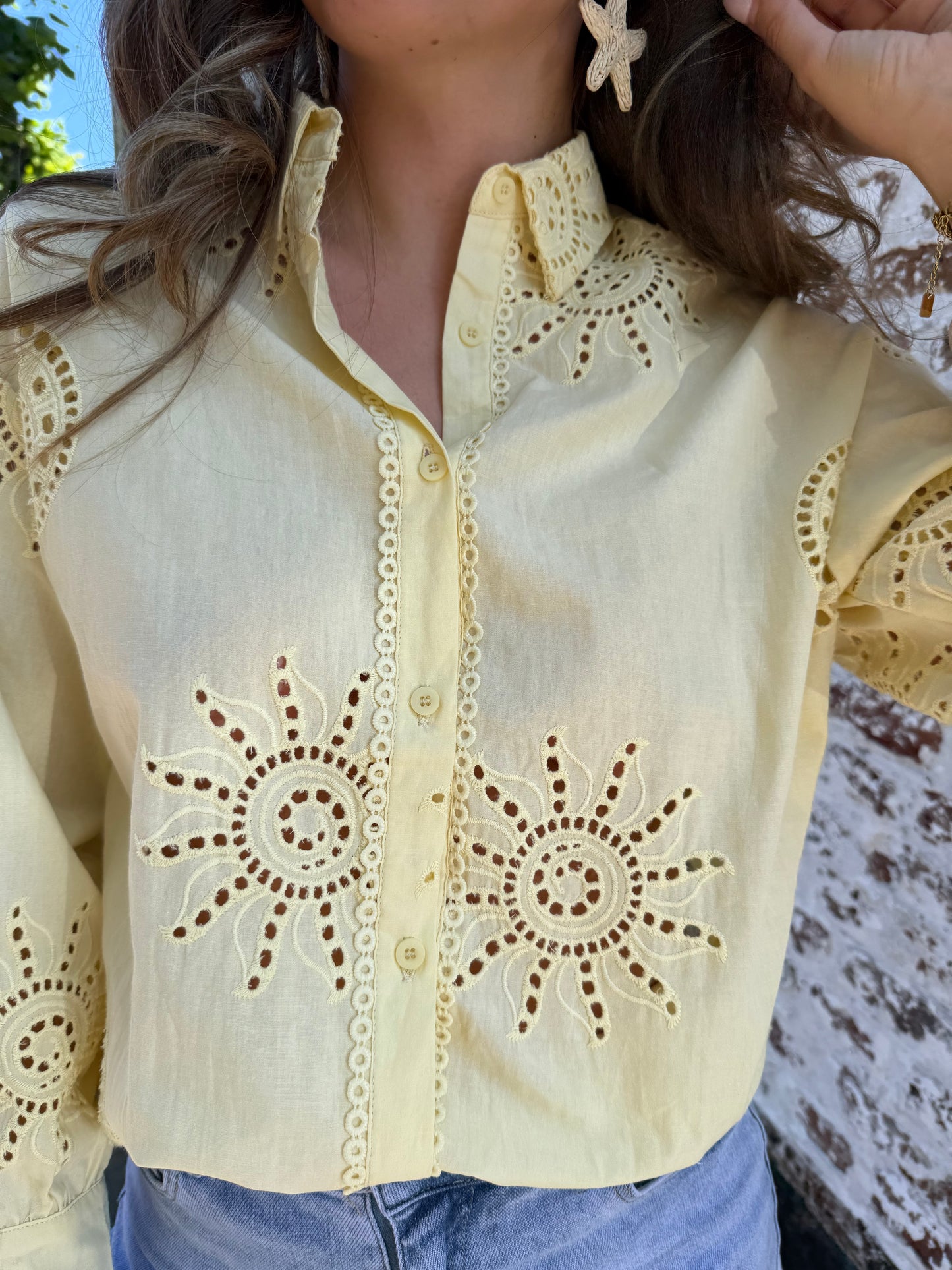 Blouse met zon borduur - Geel