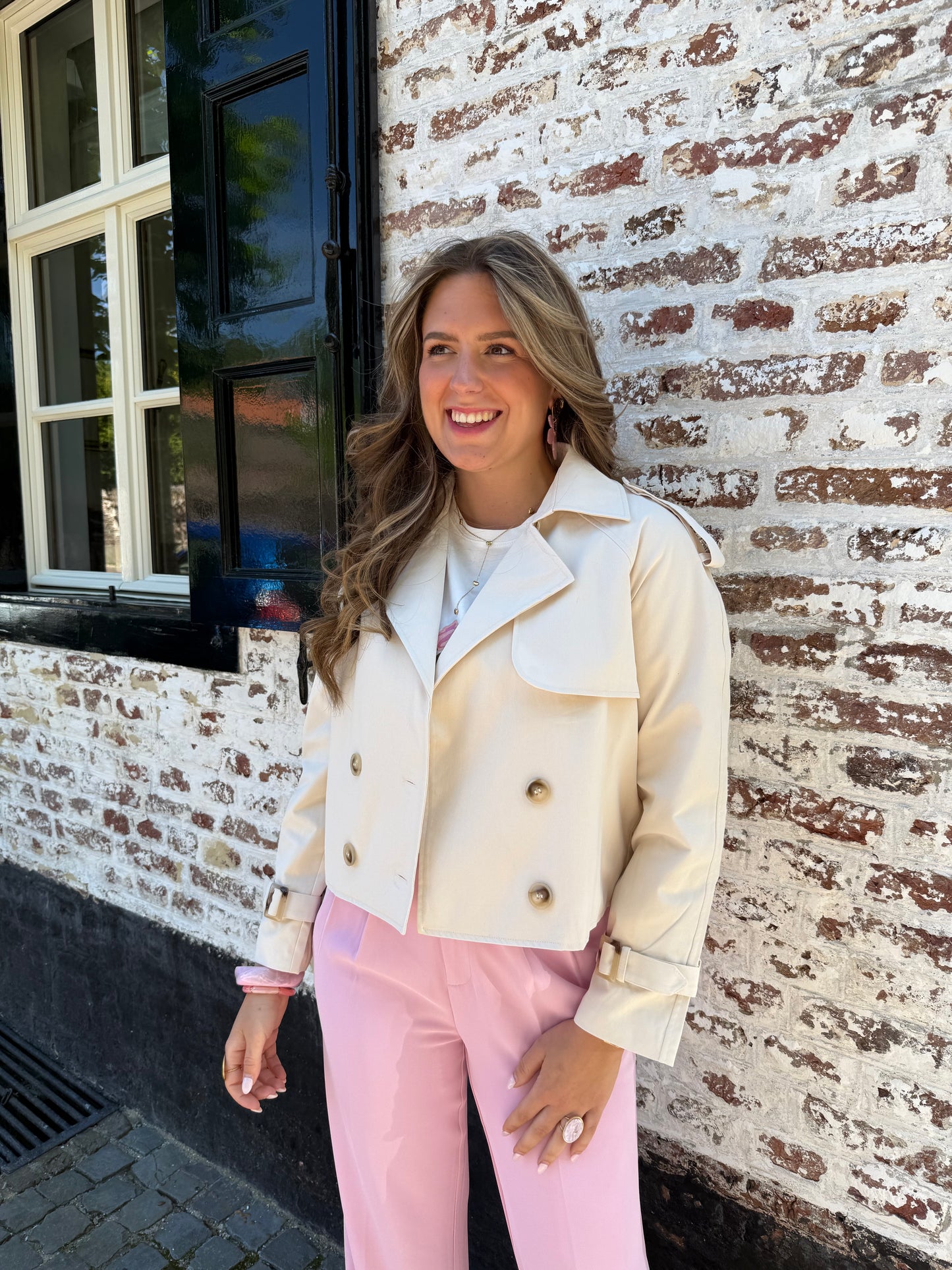 Jas trench coat cropped - Beige