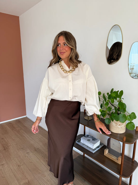 Blouse met driekwart pofmouwen - Ecru