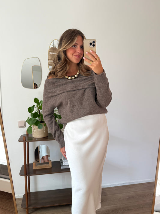 Off shoulder trui - Taupe