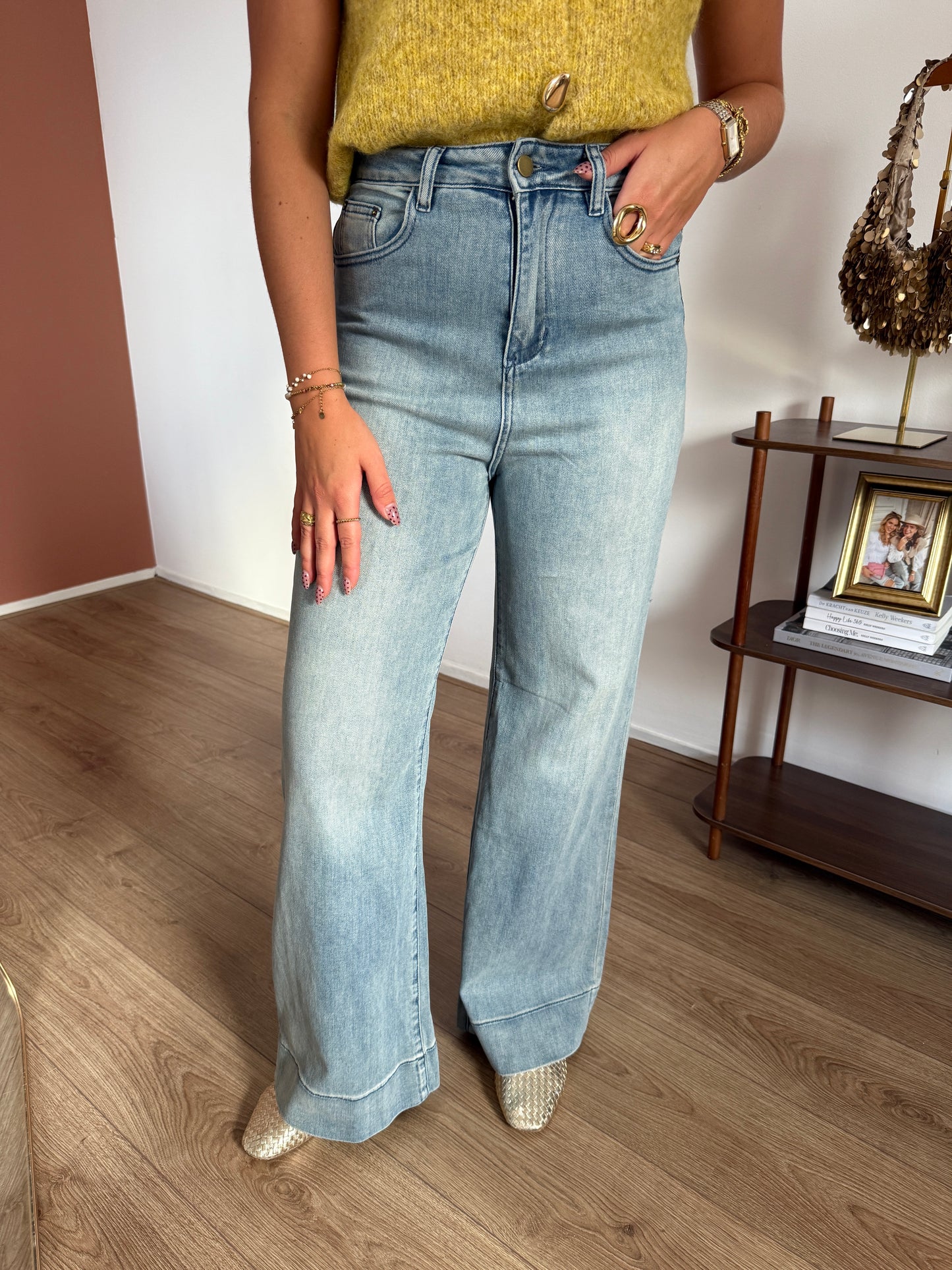 High waisted wide leg jeans - medium blauw