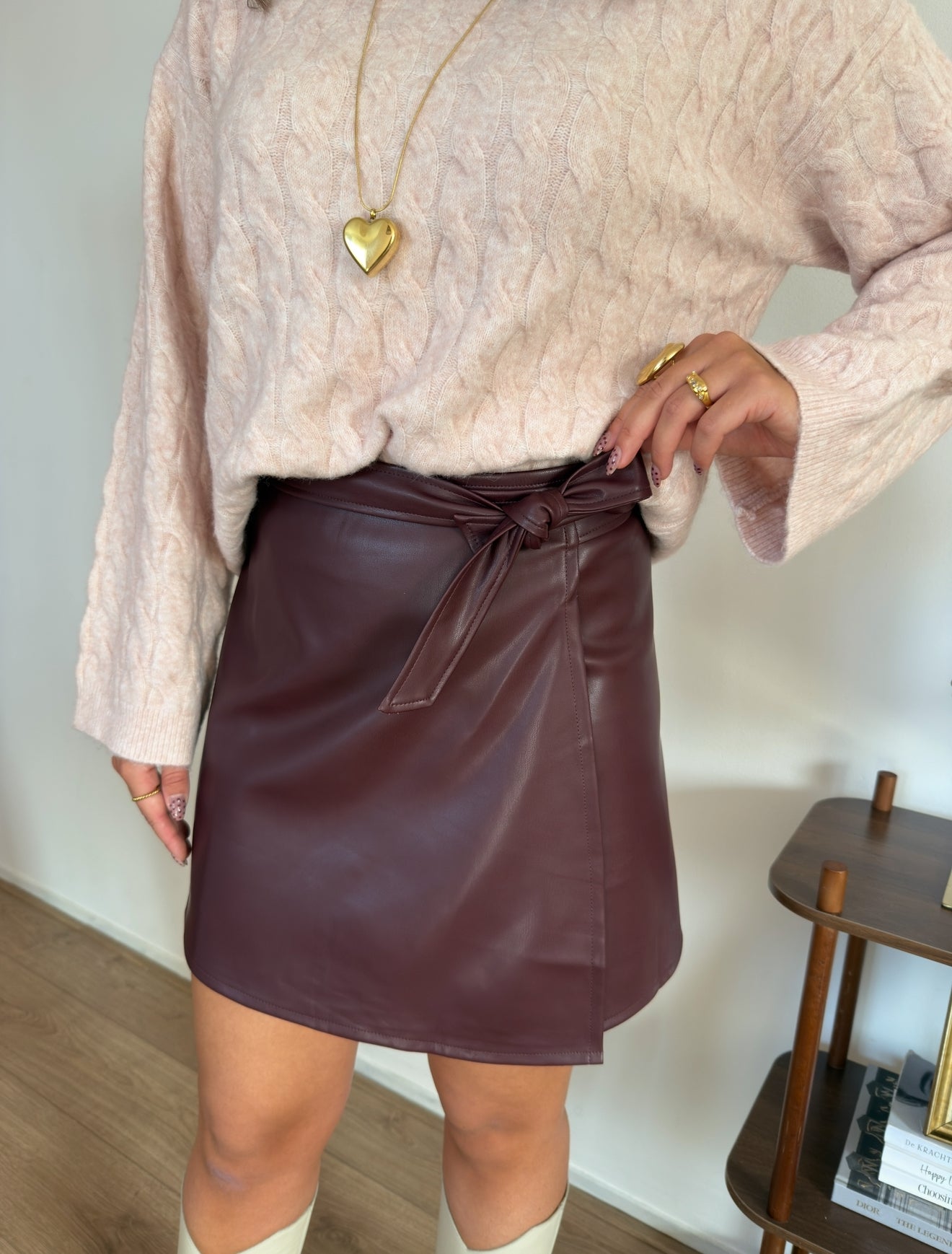 ZIA leren rok met overslag - Bordeaux