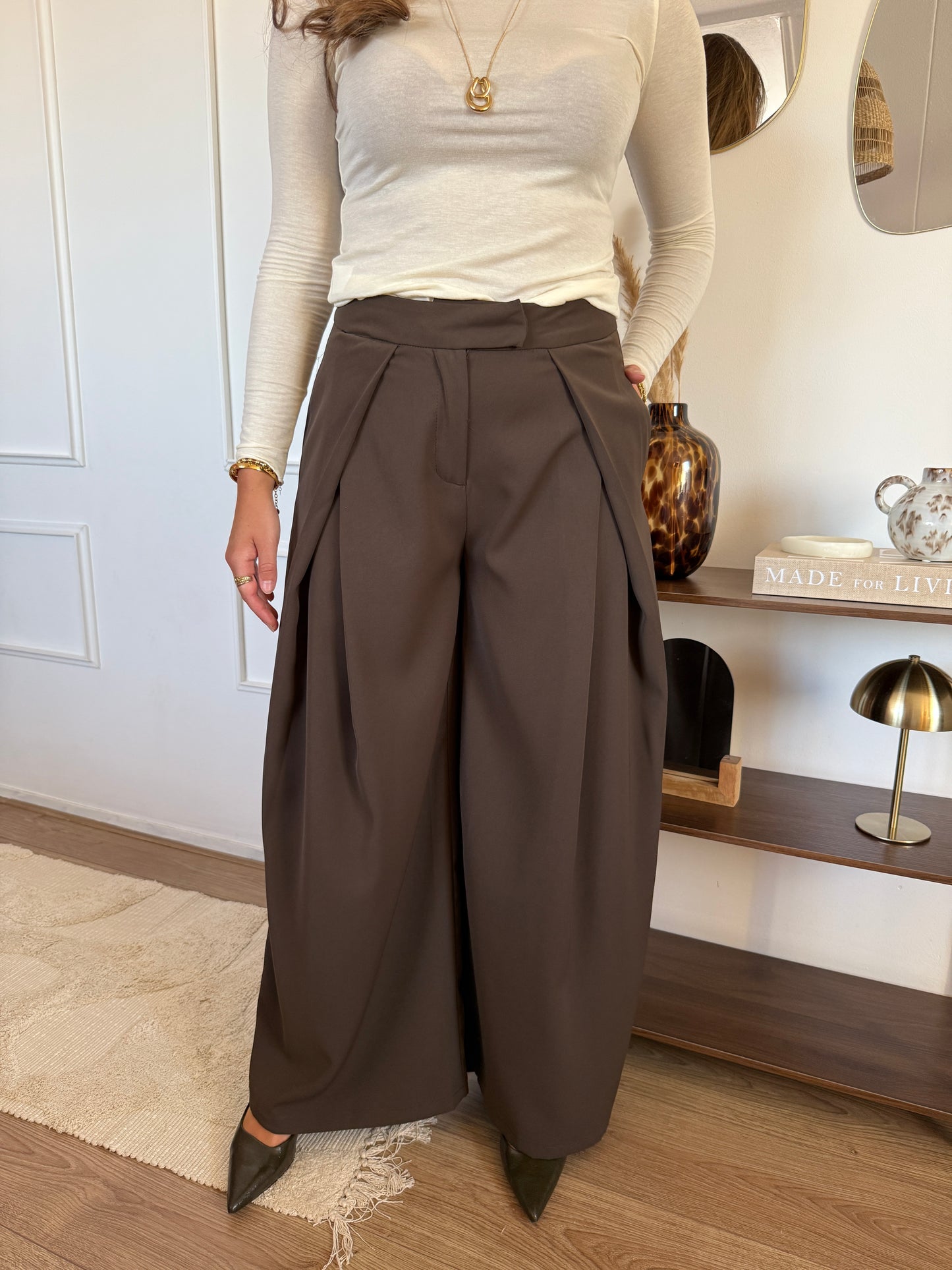 Pantalon met plooien - Bruin