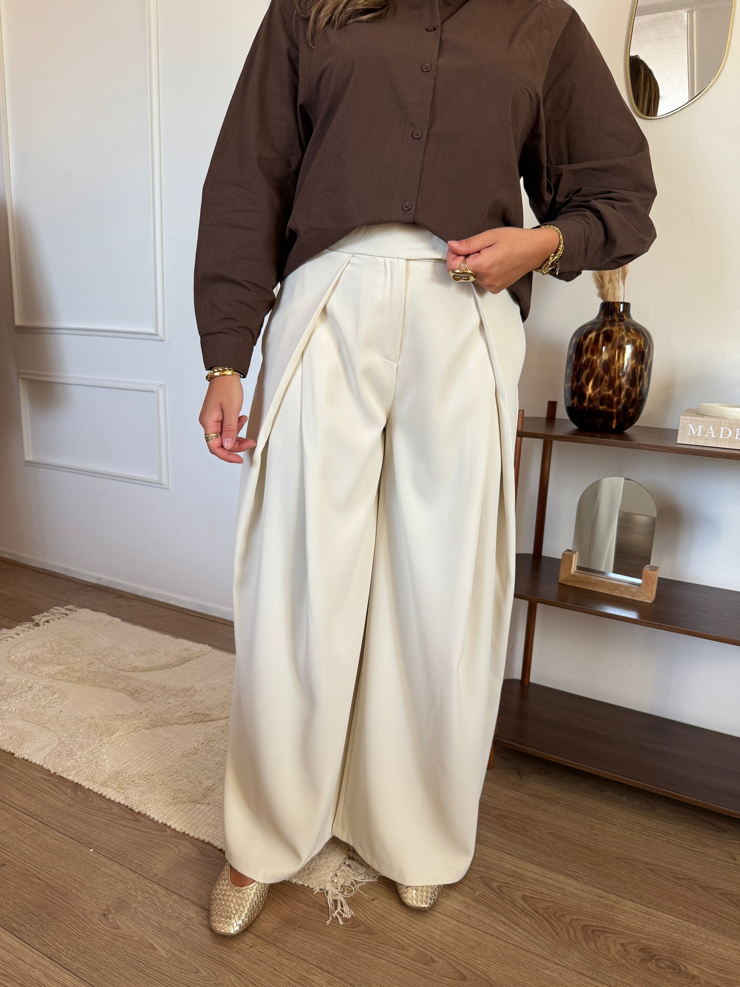 Pantalon met plooien - Créme