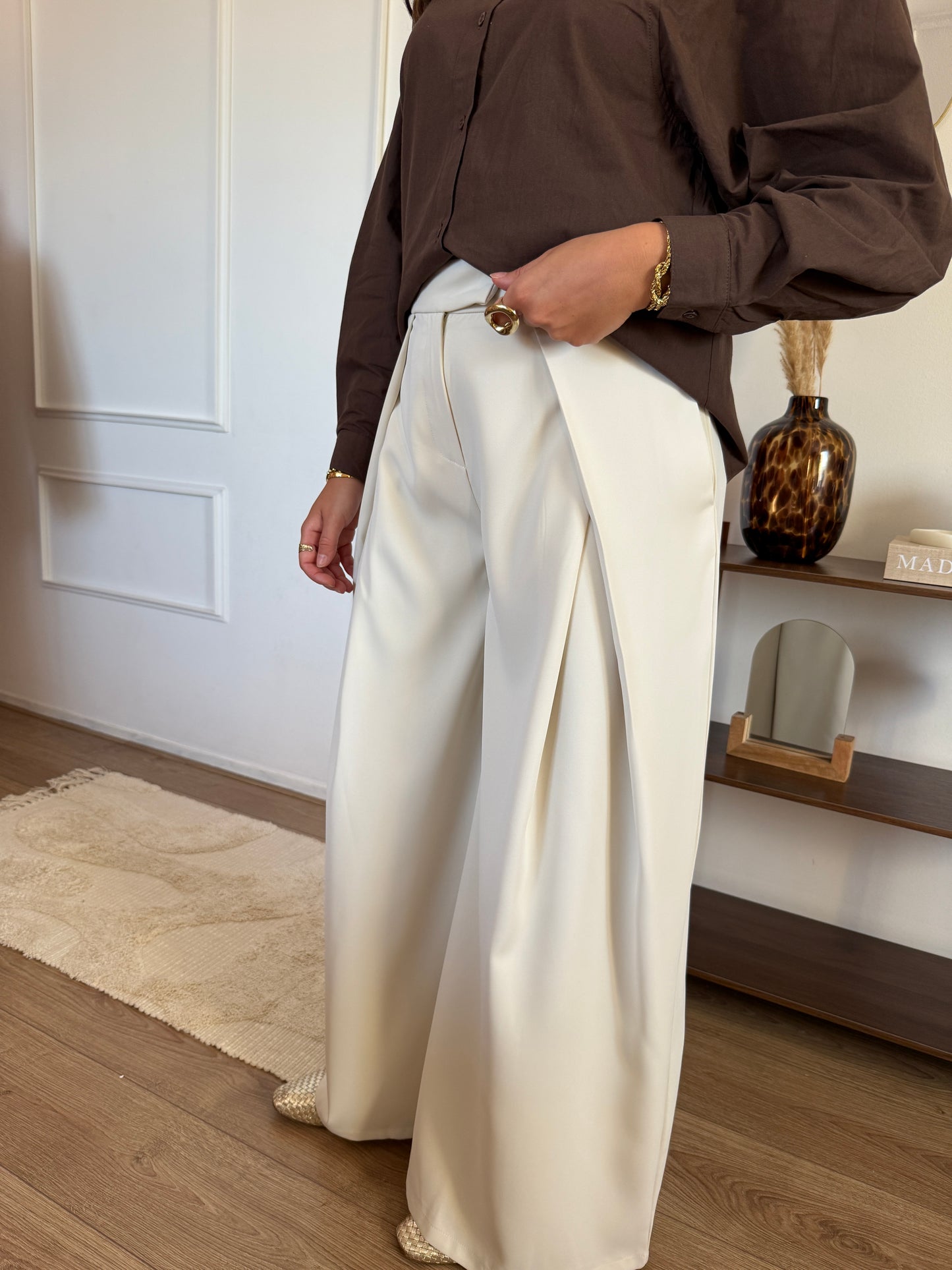 Pantalon met plooien - Créme